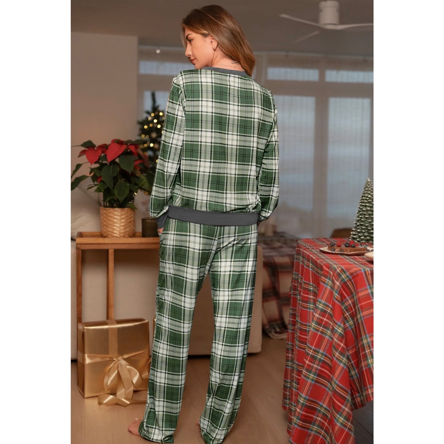 Cupshe Green Plaid Pajama Set XL New Christmas Lounge Set Holiday Sleepwear