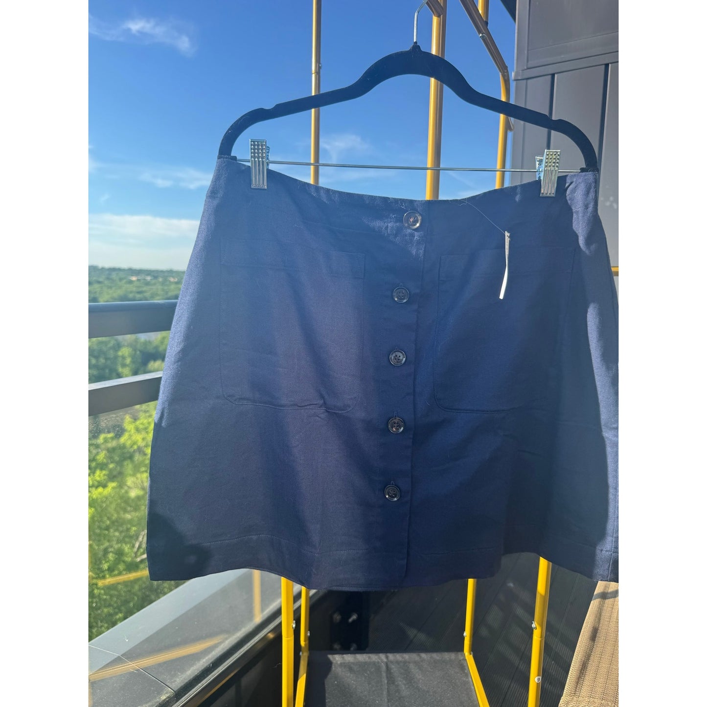 Banana Republic Linen Blend Navy Button Front Mini Skirt NEW Size 14