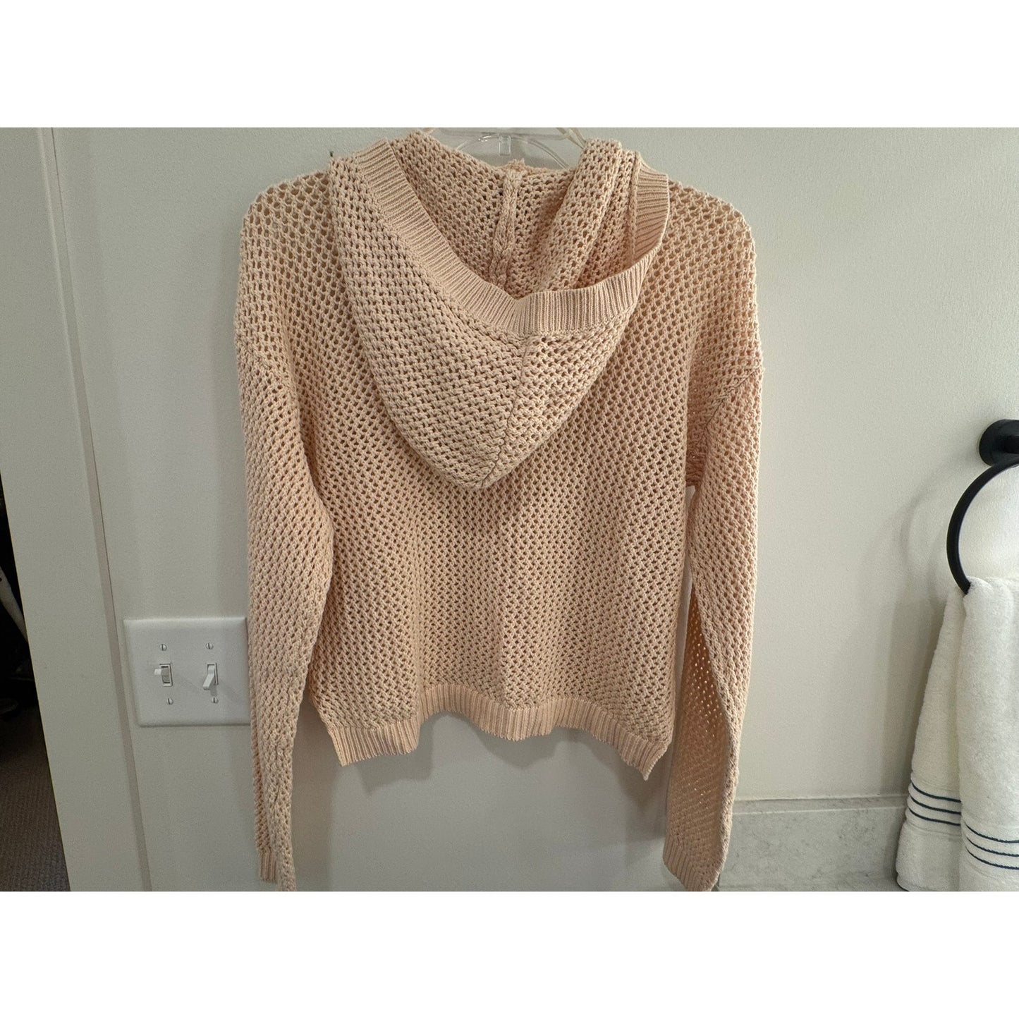 Pink Rose Zip-Up Hoodie Sweater | Sun Bleached Melon | Size Large NWT