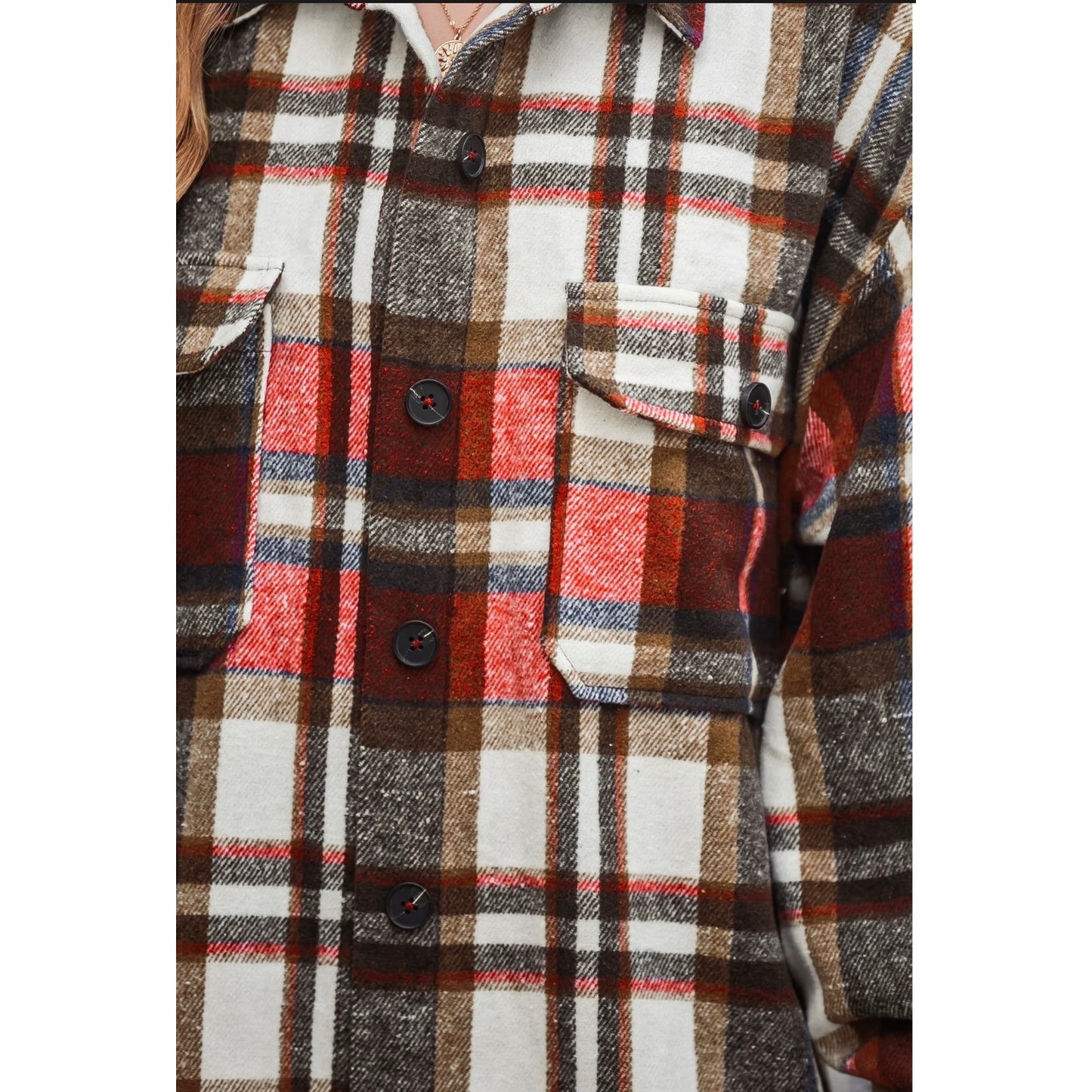 Cupshe Plaid Oversized Shacket Jacket NEW Button Front Pocket Shirt Jacket Large