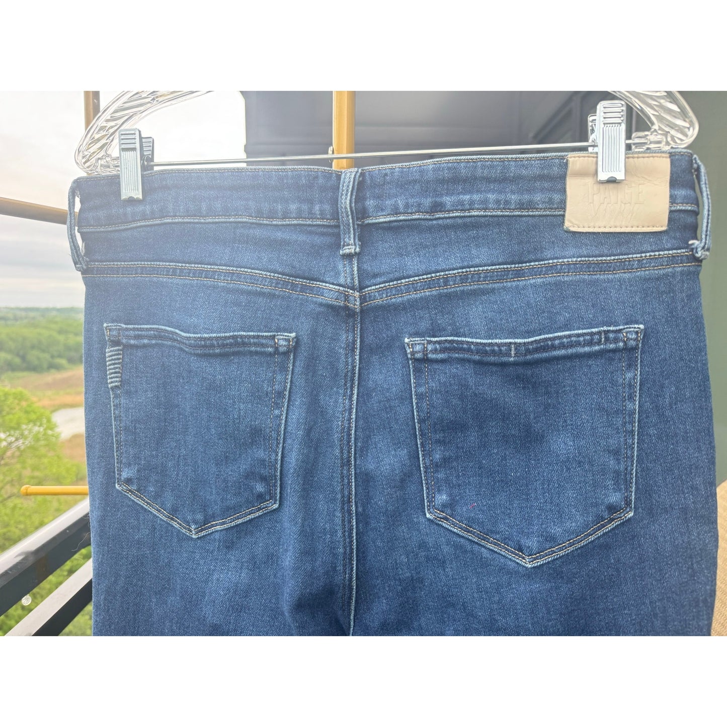 PAIGE Claudine High Rise Ankle Flare Jeans Raw Hem Size 32