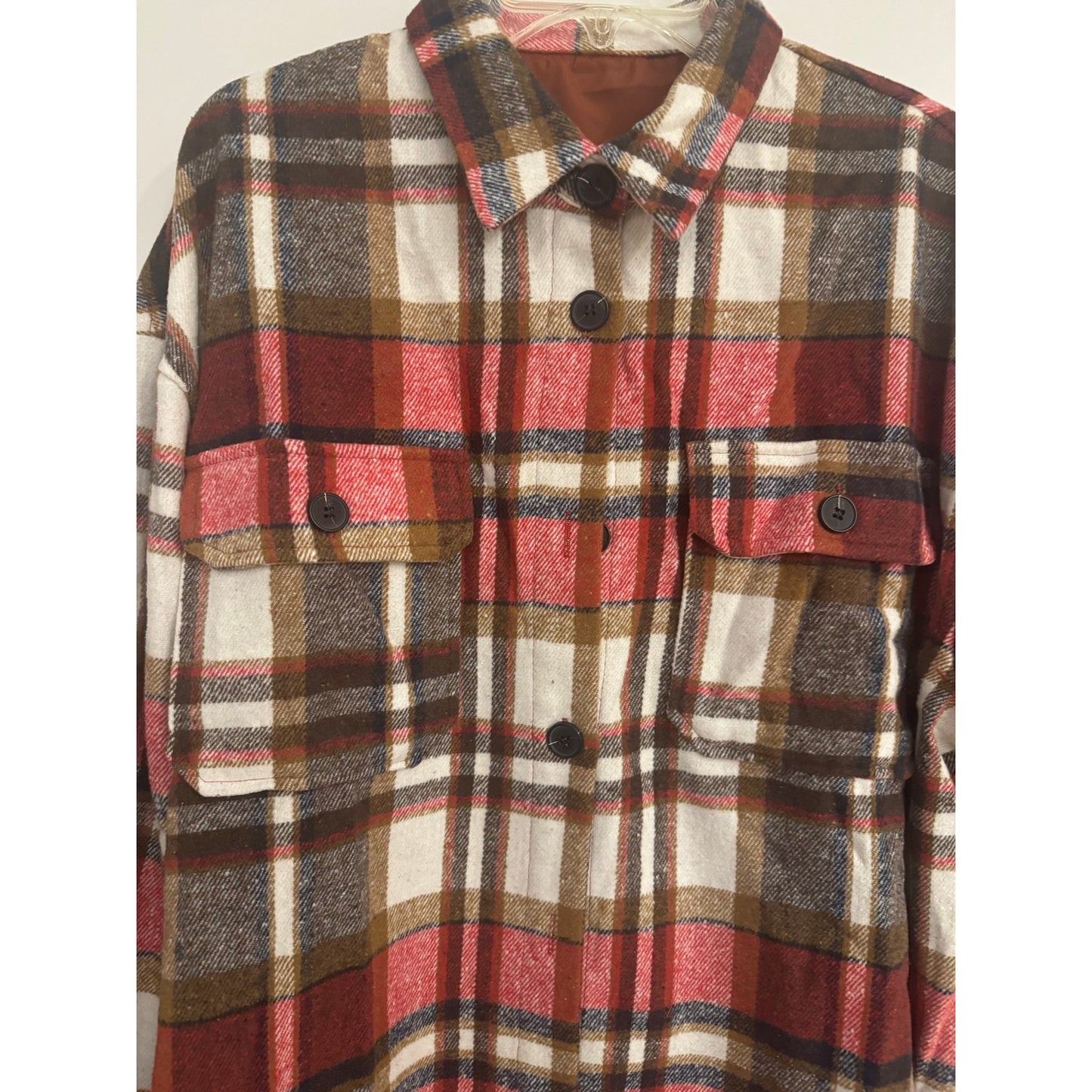 Cupshe Plaid Oversized Shacket Jacket NEW Button Front Pocket Shirt Jacket Large