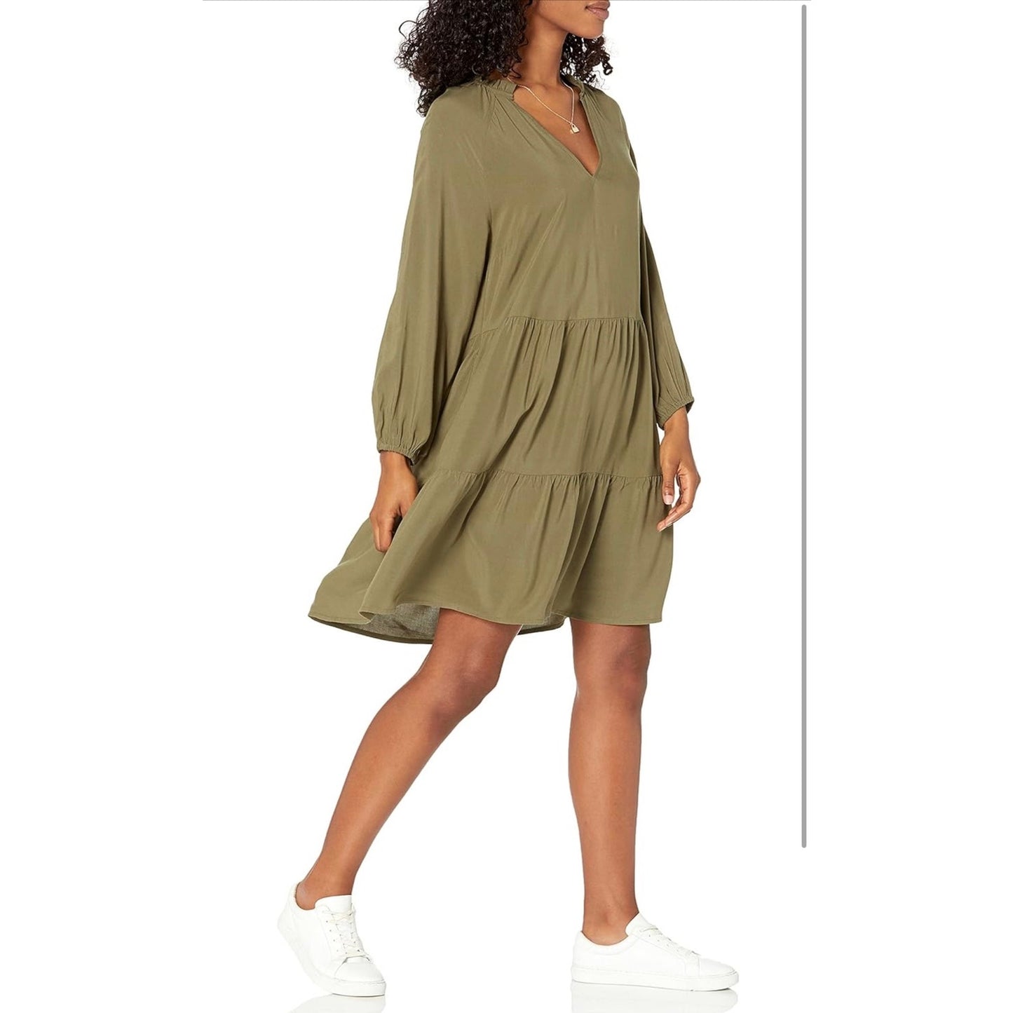 The Drop @CaralynMirand Ruffle-Neck Tiered Dress | NEW | Size Large