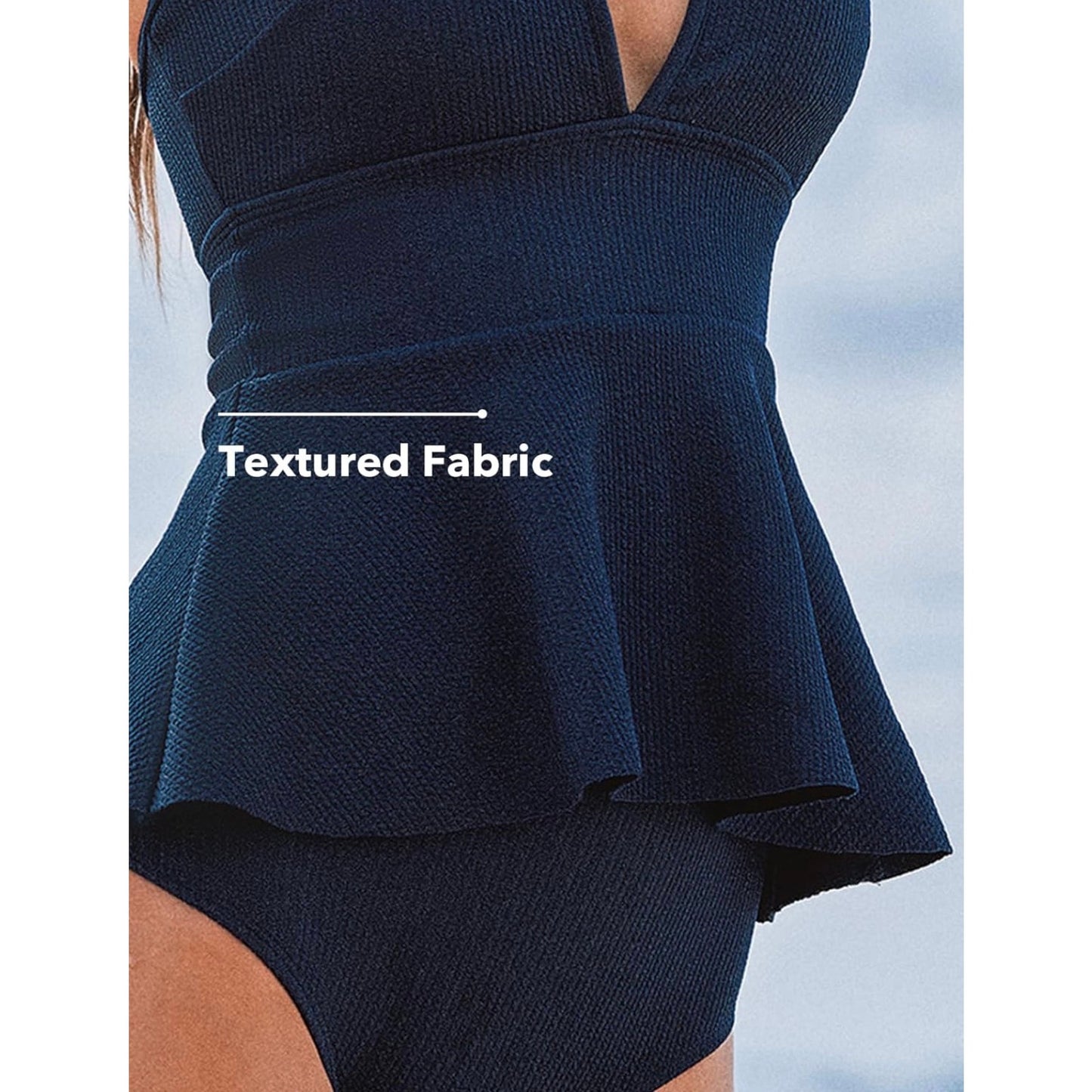 CUPSHE Navy Textured Tankini Swimsuit Set – Size Large – NEW