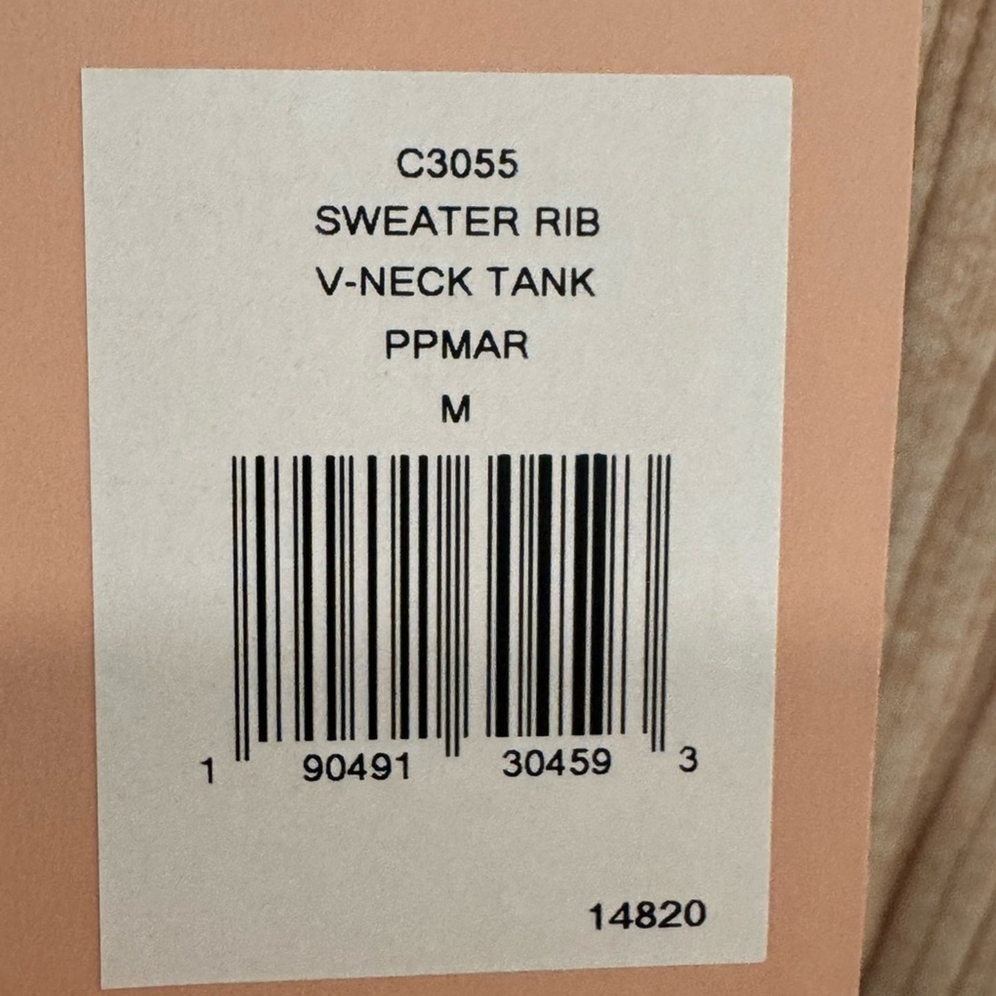 Eberjey Infinite V-Neck Ribbed Sweater Tank | Peach | Size M NWT