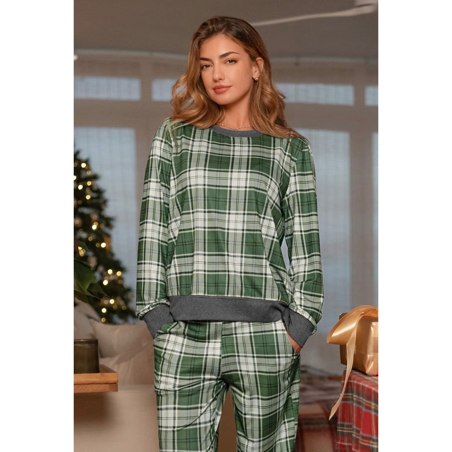 Cupshe Green Plaid Pajama Set XL New Christmas Lounge Set Holiday Sleepwear