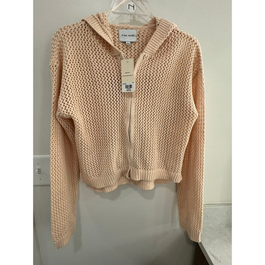 Pink Rose Zip-Up Hoodie Sweater | Sun Bleached Melon | Size Large NWT