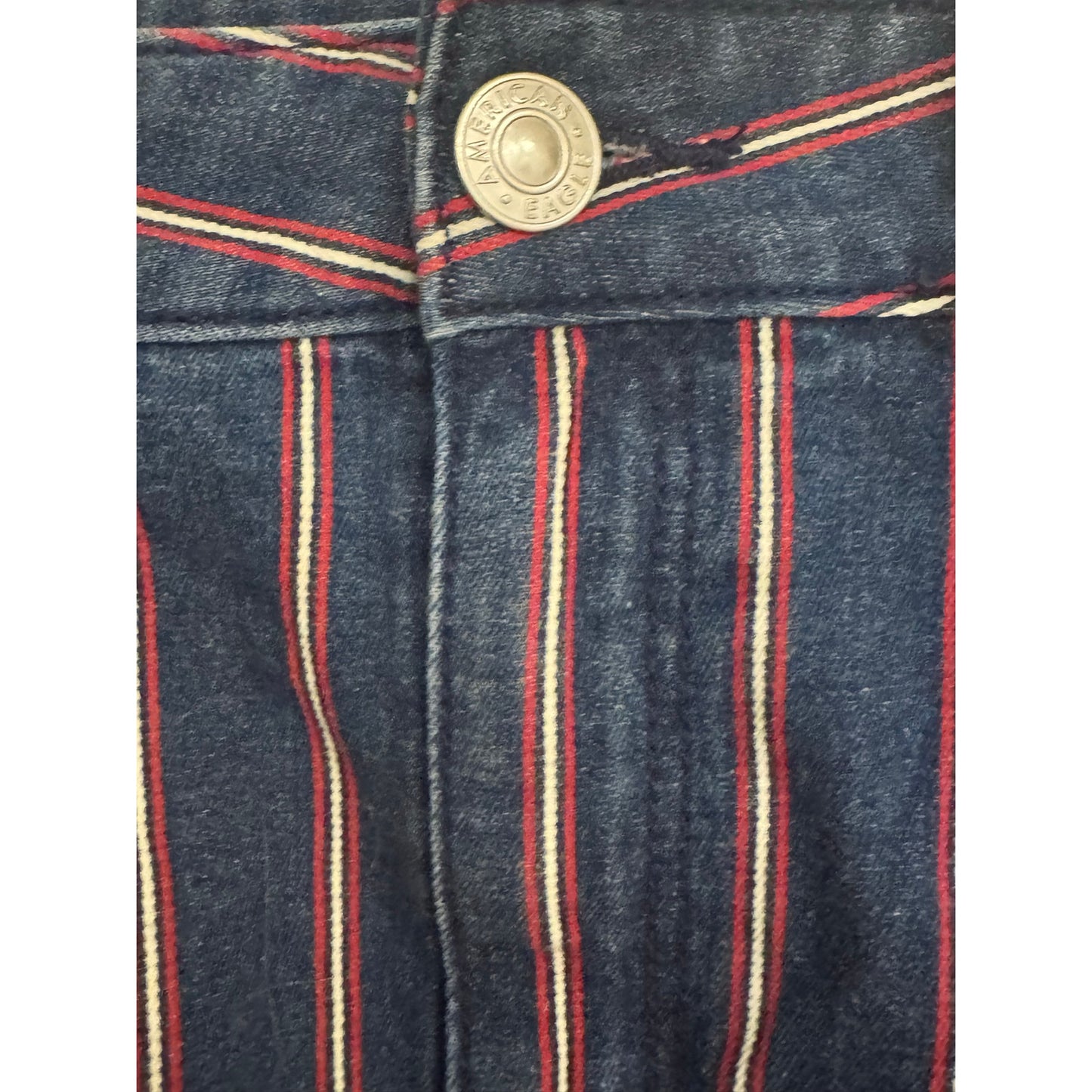 American Eagle High-Rise Striped Mini Skirt – Size 12, Super Stretch, Frayed Hem