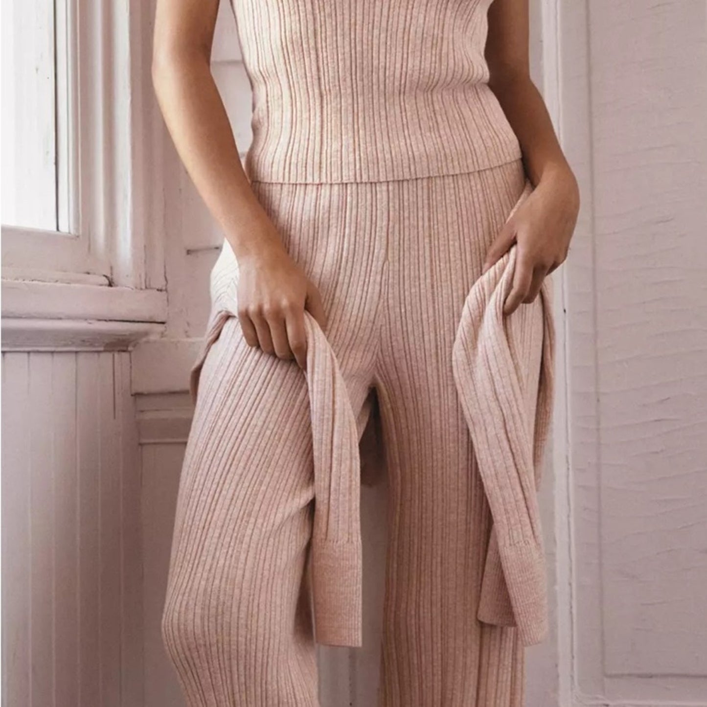 Eberjey Infinite V-Neck Ribbed Sweater Tank | Peach | Size M NWT