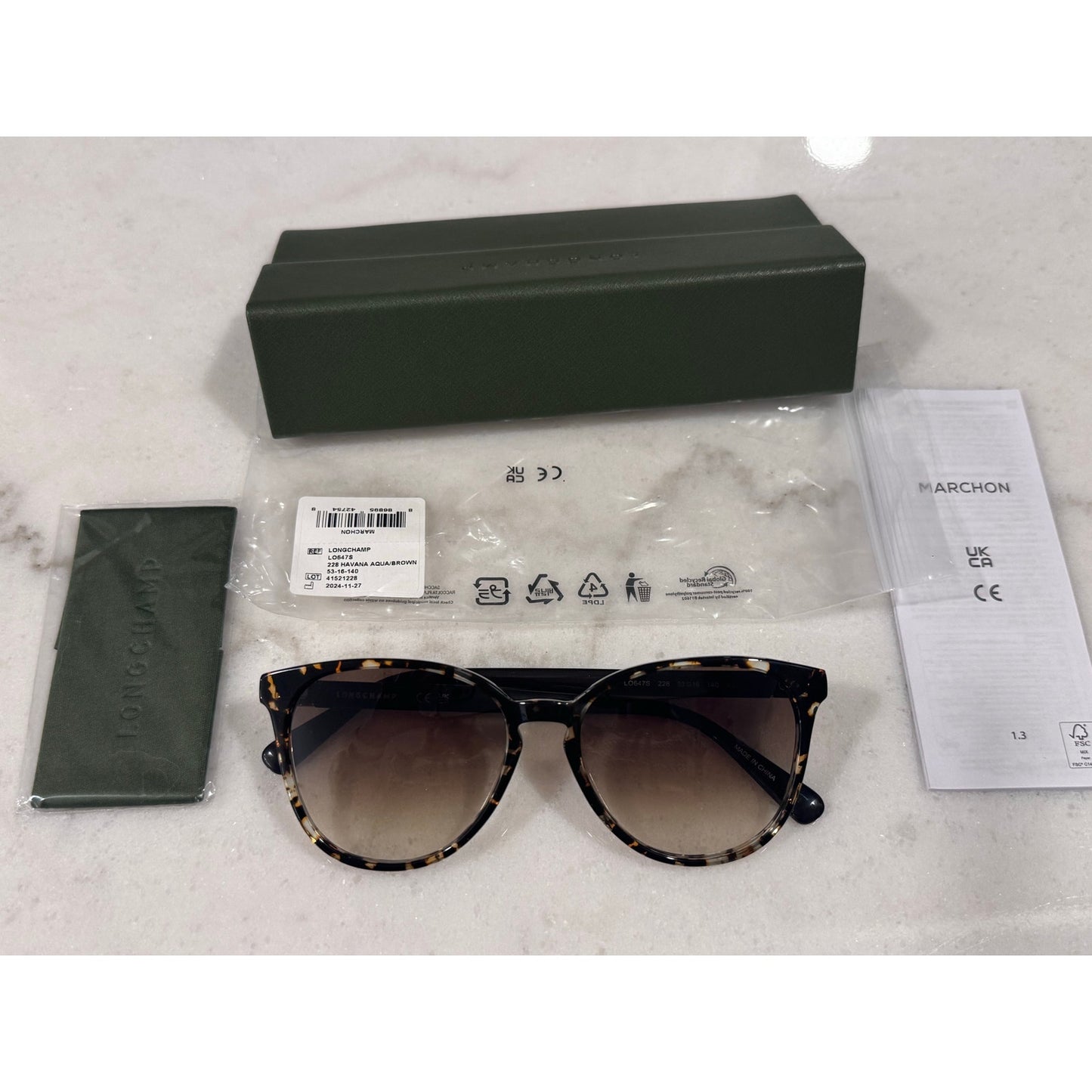 Longchamp Tortoise Round Sunglasses Brown Gradient Lens w Case NEW