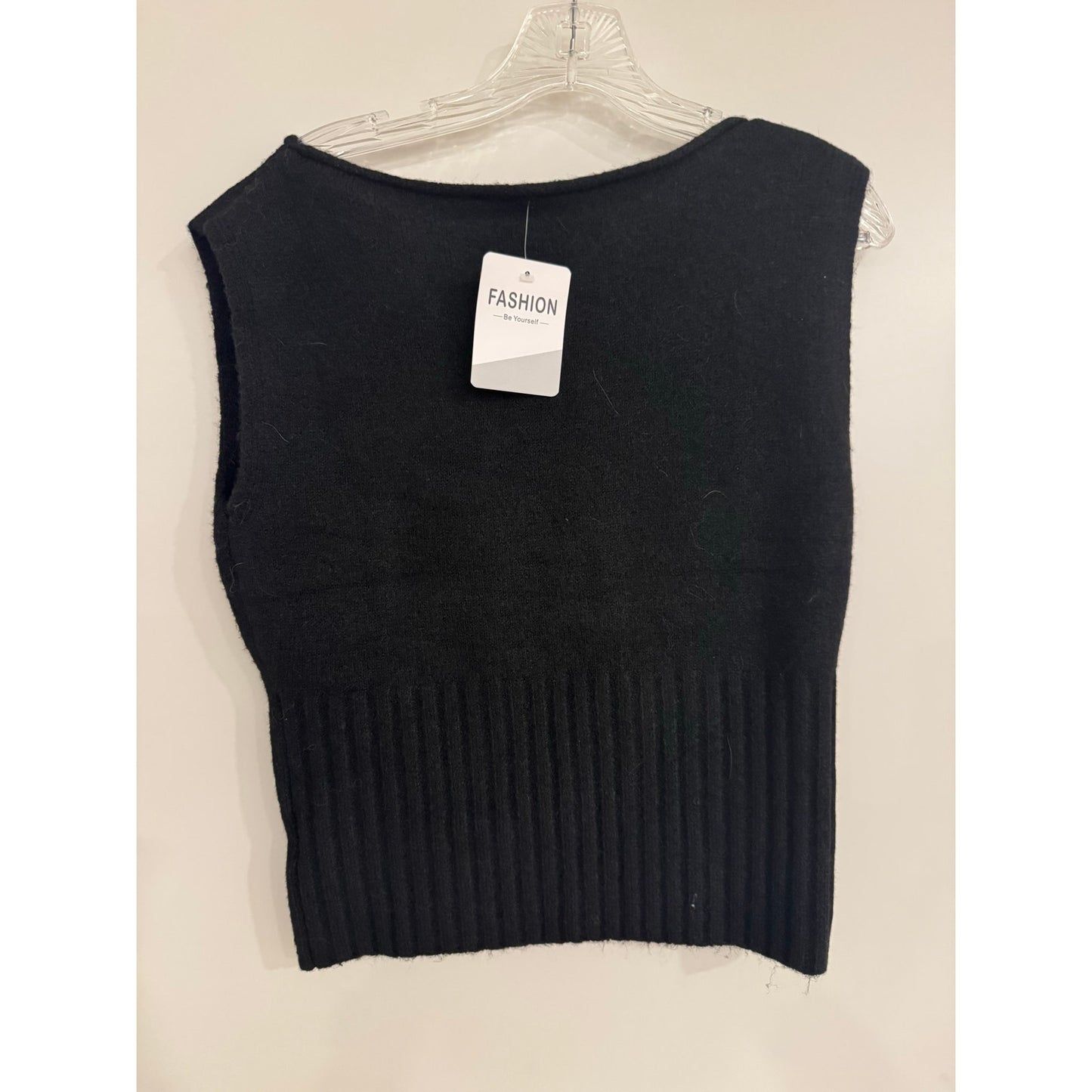 Hixiaohe Knit Top Medium Black Ribbed Boat Neck Sweater NEW