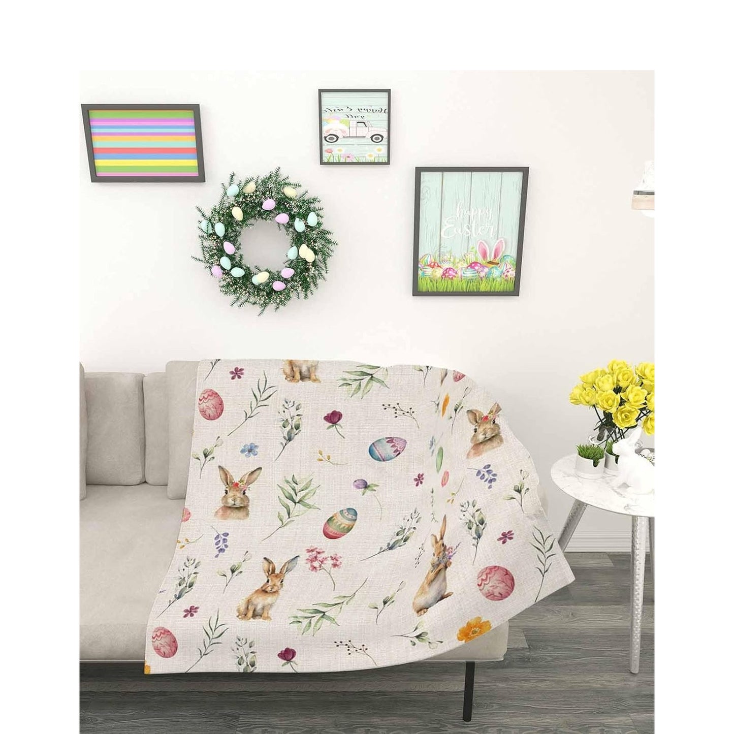 Easter Bunny Watercolor Flannel Throw Blanket 40" x 50" – Soft & Lightweight NWT