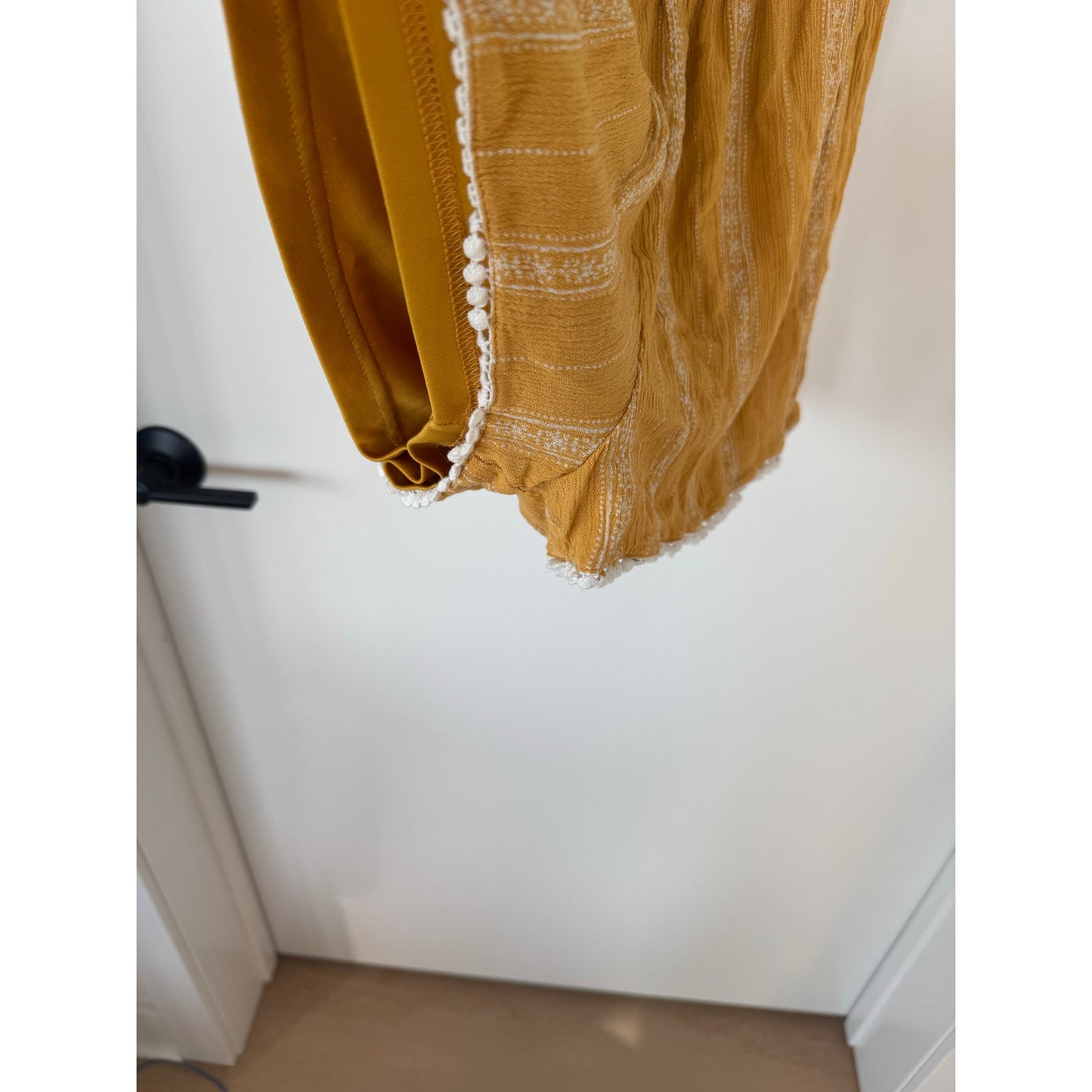 Lulus Mustard Yellow Off-Shoulder Ruffle Romper – Size Large