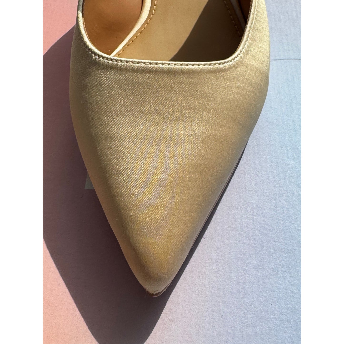 Lisa Vicky MOVE-V Champagne Satin Flats – Rhinestone Strap – Size 7 NEW