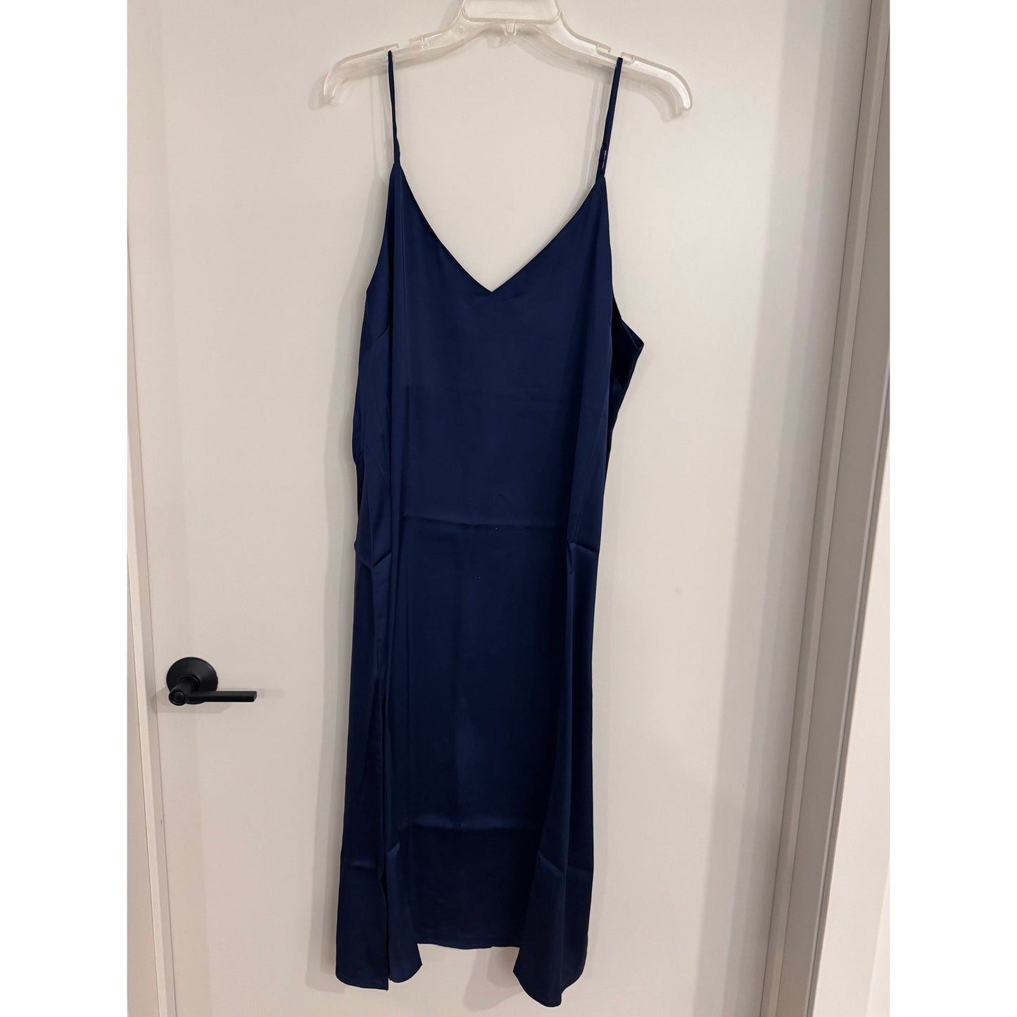 The Drop Ana Silky V-Neck Midi Slip Dress Navy XXL NEW