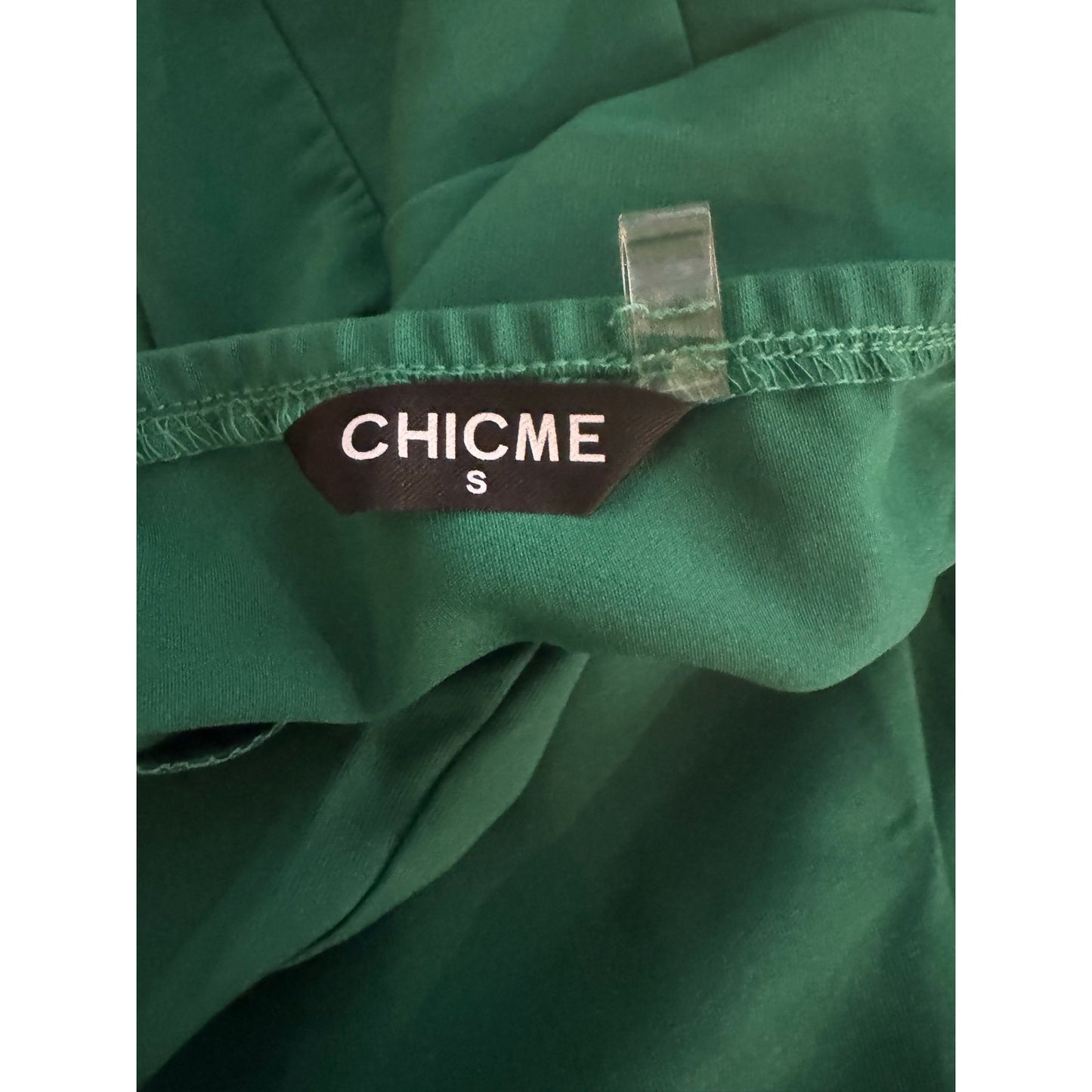 CHICME Emerald Green Strapless Jumpsuit Gold Button Wide Leg Pants Small