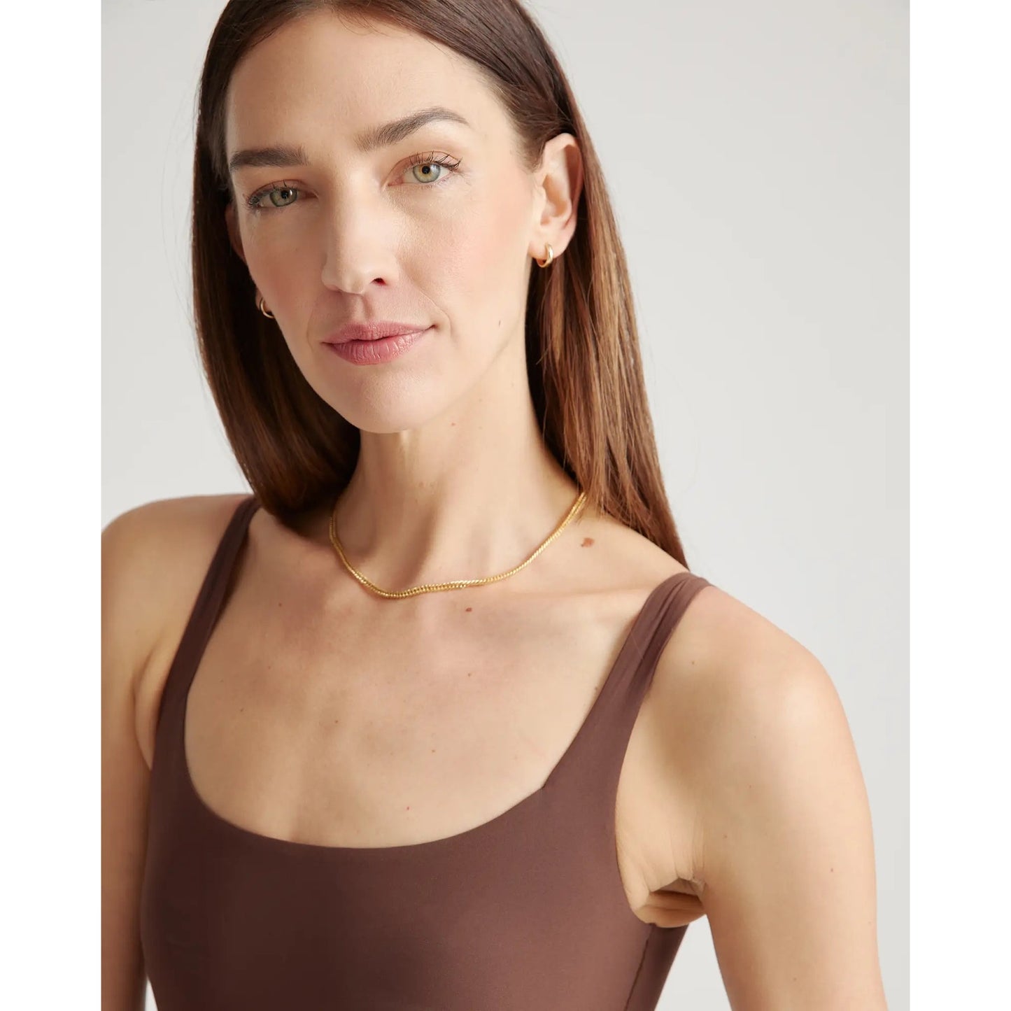 Quince Second Skin Square Neck Tank Bodysuit Brown Medium NEW