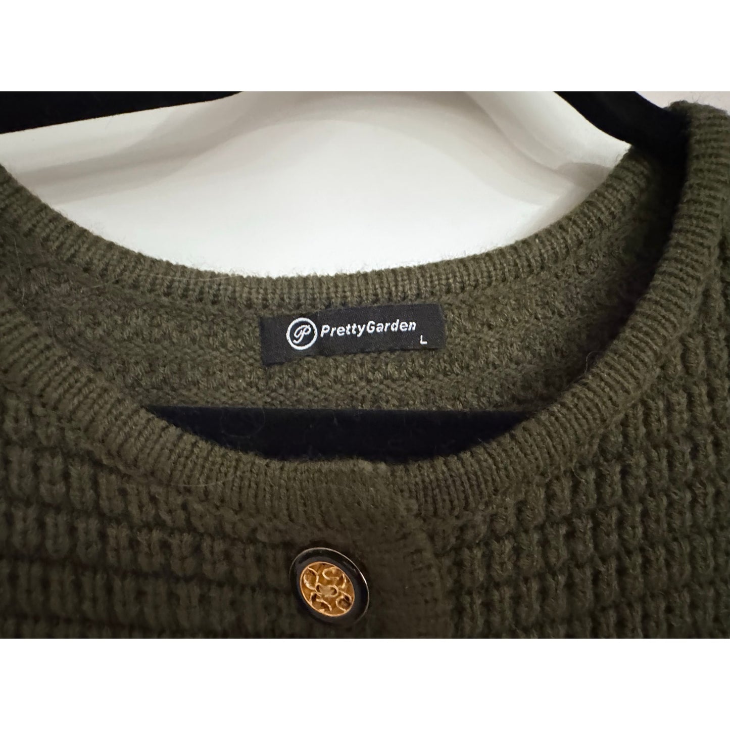 PRETTYGARDEN Army Green Knit Cardigan Sweater Women’s Size L Button Front Pocket