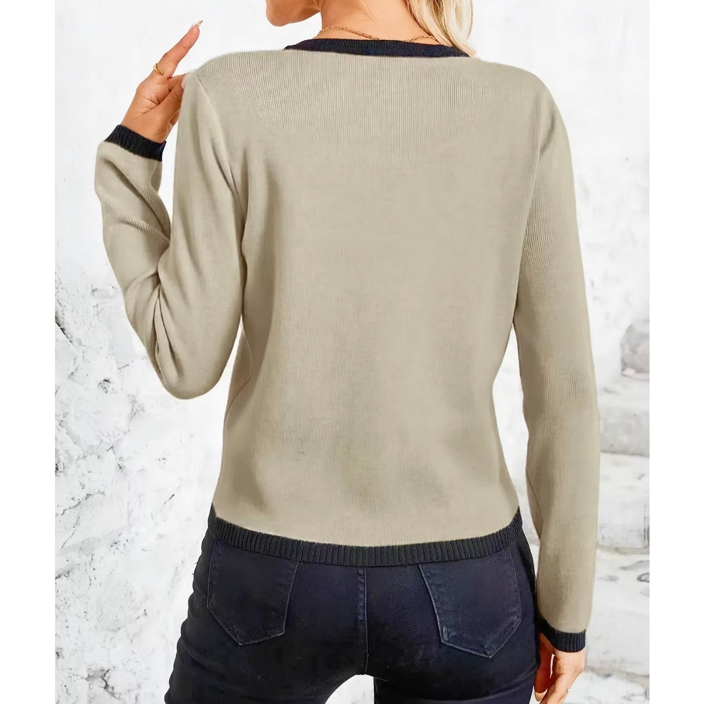 Herfan Women's Contract Binding Button Front Fitted Cardigan | XL