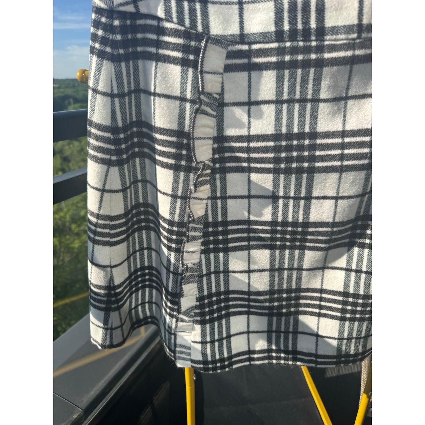 LOFT Black White Plaid Mini Skirt Wool Blend Satin Lined Size 16