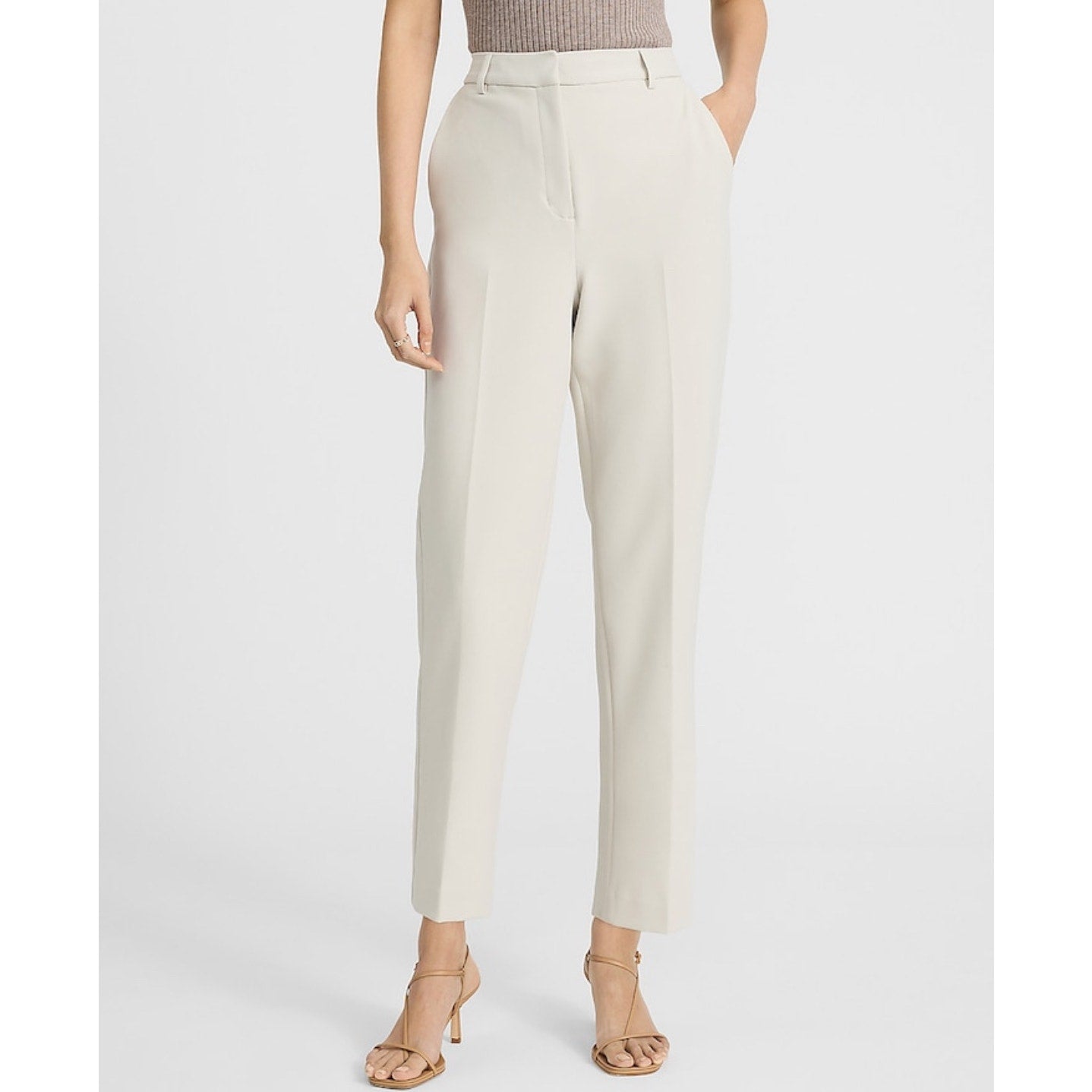 Express Editor Super High Waist Ankle Pant – Warm Ivory NWT