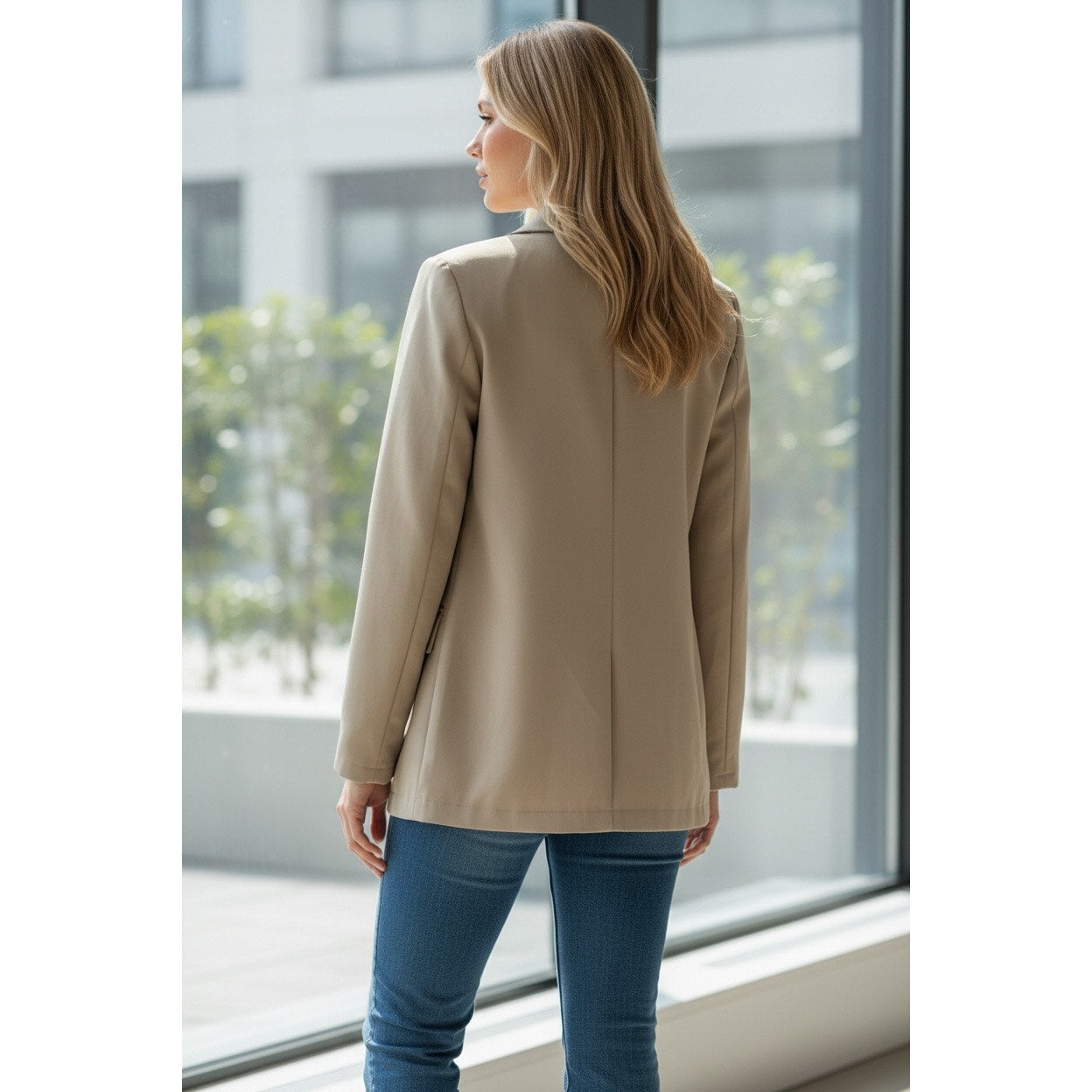 Neutral Blazer Cotton Minimalist One Button Jacket Large NEW