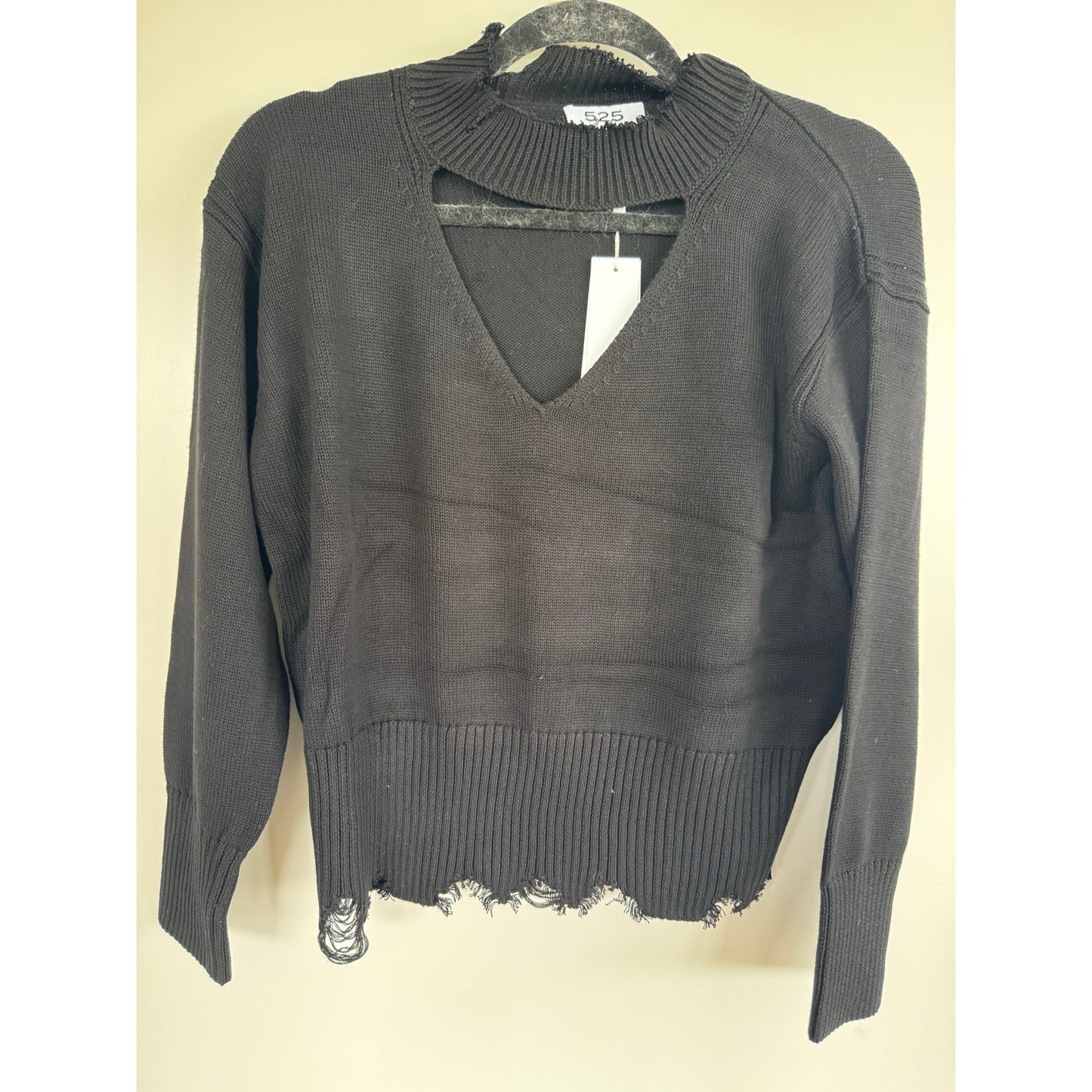 525 America Born in BKLYN Distressed Mock Neck Sweater – Size S – Black NWT