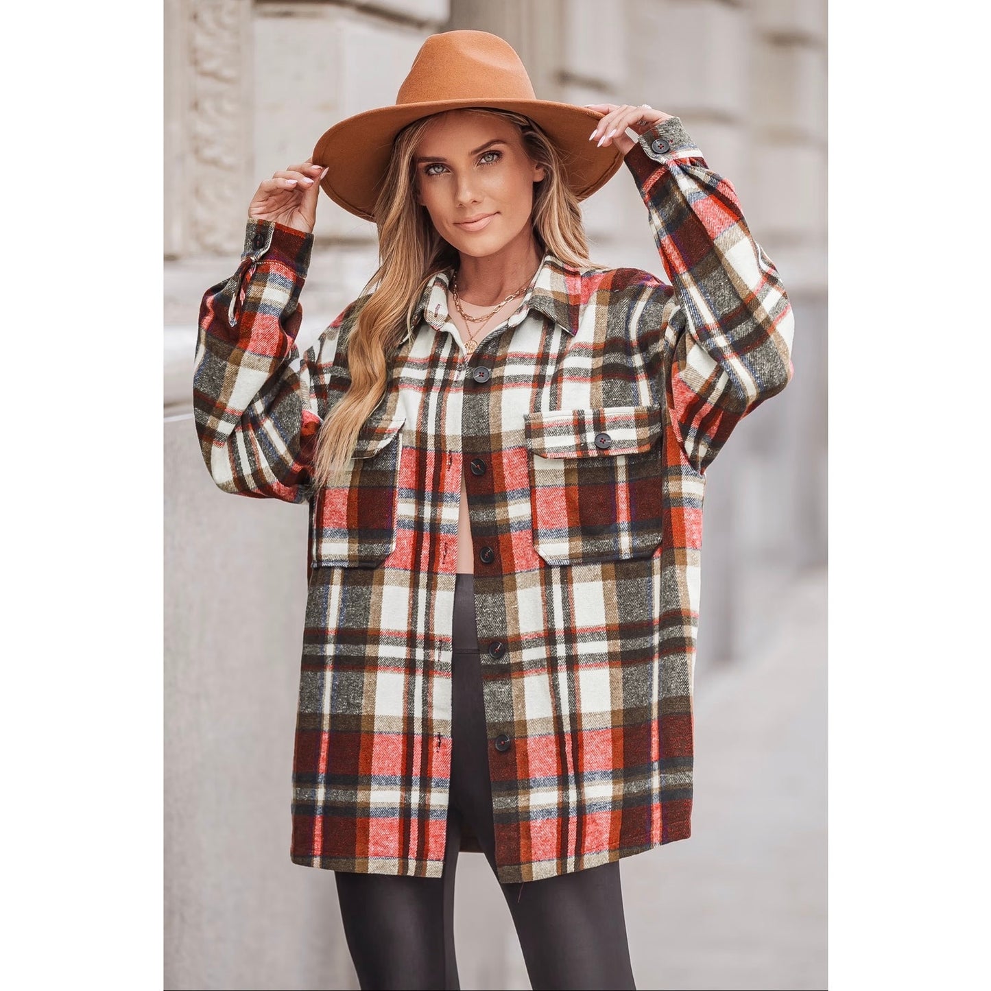Cupshe Plaid Oversized Shacket Jacket NEW Button Front Pocket Shirt Jacket Large