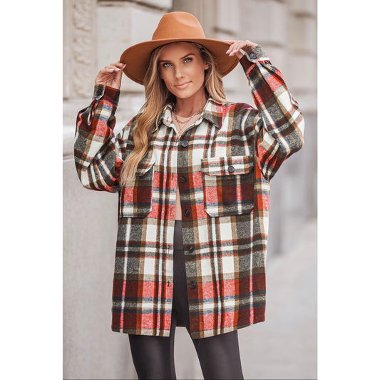 Cupshe Plaid Oversized Shacket Jacket NEW Button Front Pocket Shirt Jacket Large