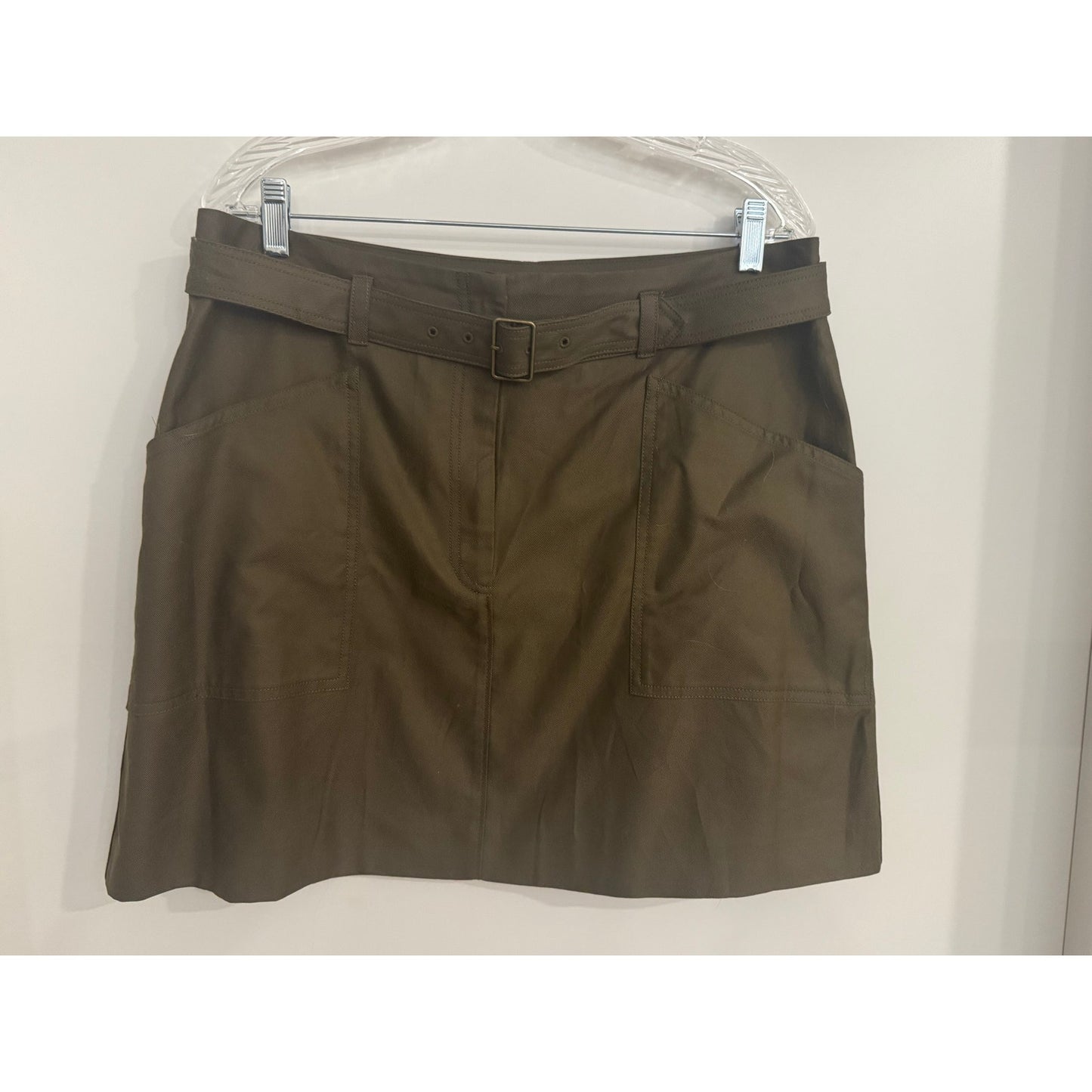Banana Republic Belted Painter Skirt Size 14 Olive Green Utility Mini Cotton Lyocell