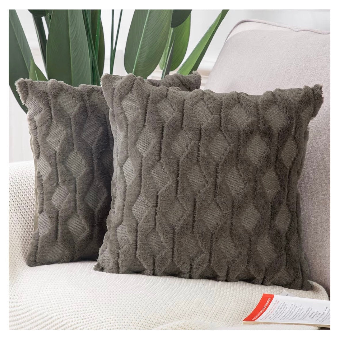 MADIZZ Decorative Throw Pillow Covers Faux Fur Velvet 20” Set/2