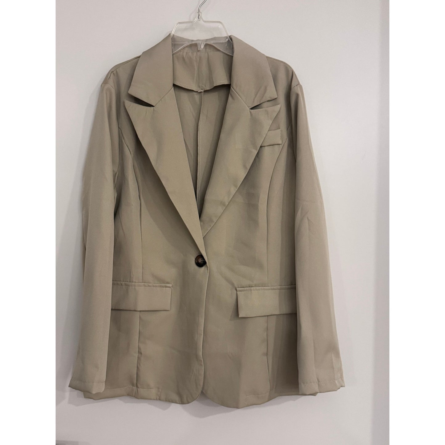 Neutral Blazer Cotton Minimalist One Button Jacket Large NEW