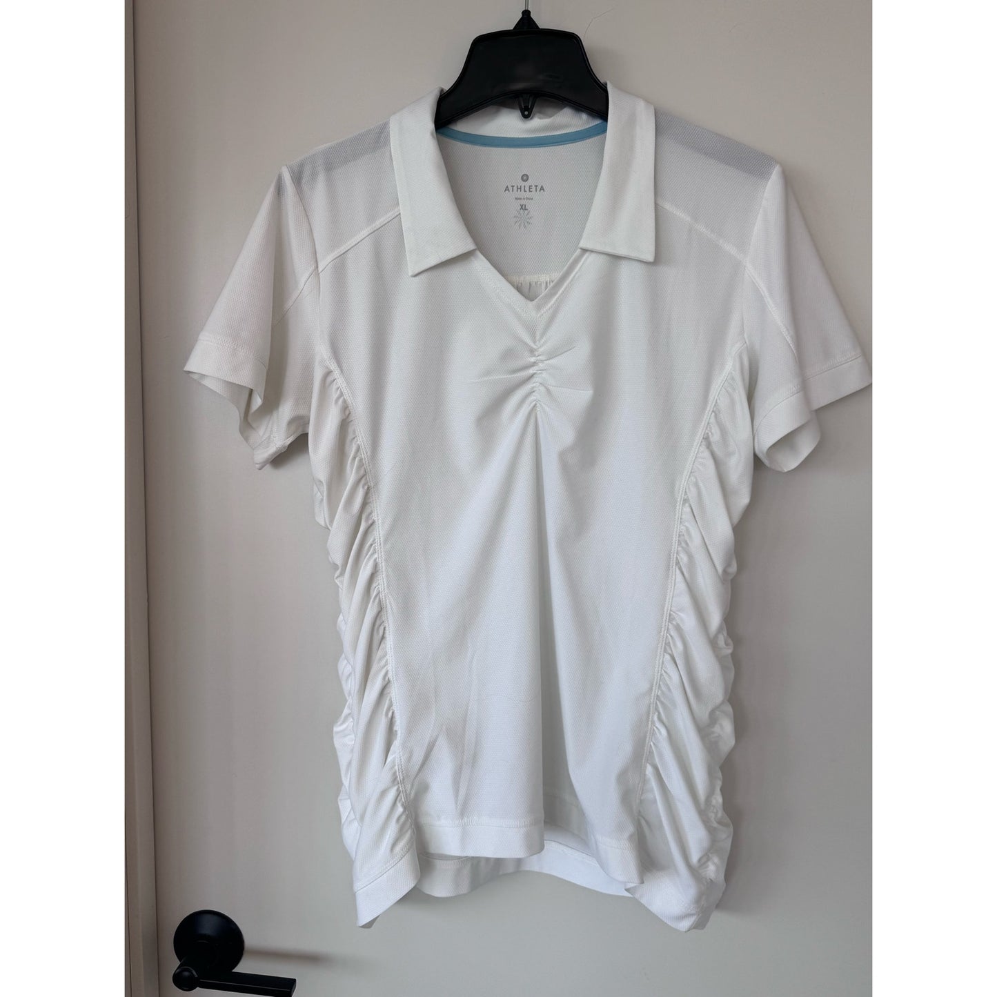 Athleta Birdie Polo White Ruched Golf Tennis Top XL Performance Shirt