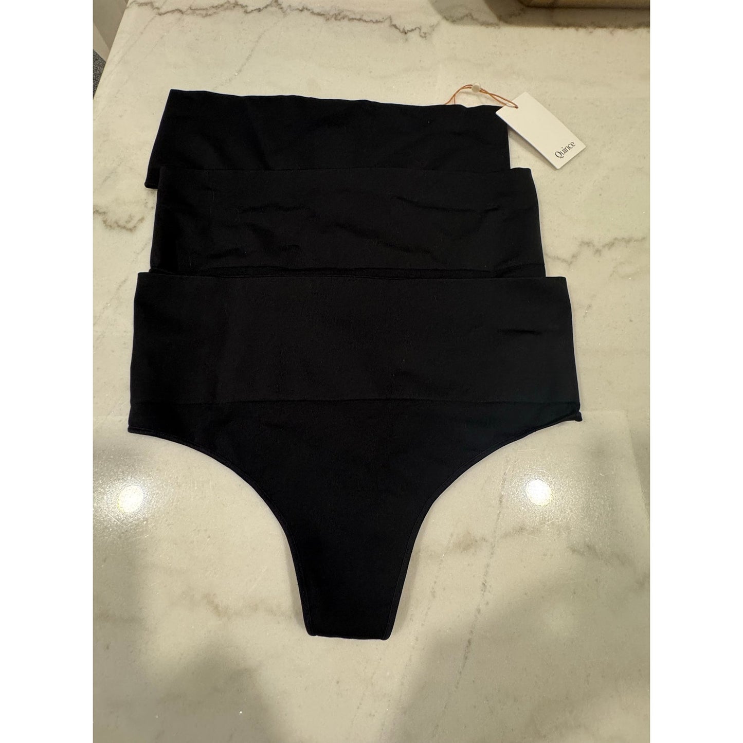 Quince Shaping High-Waisted Thong 3-Pack XL Black Seamless Compression NEW