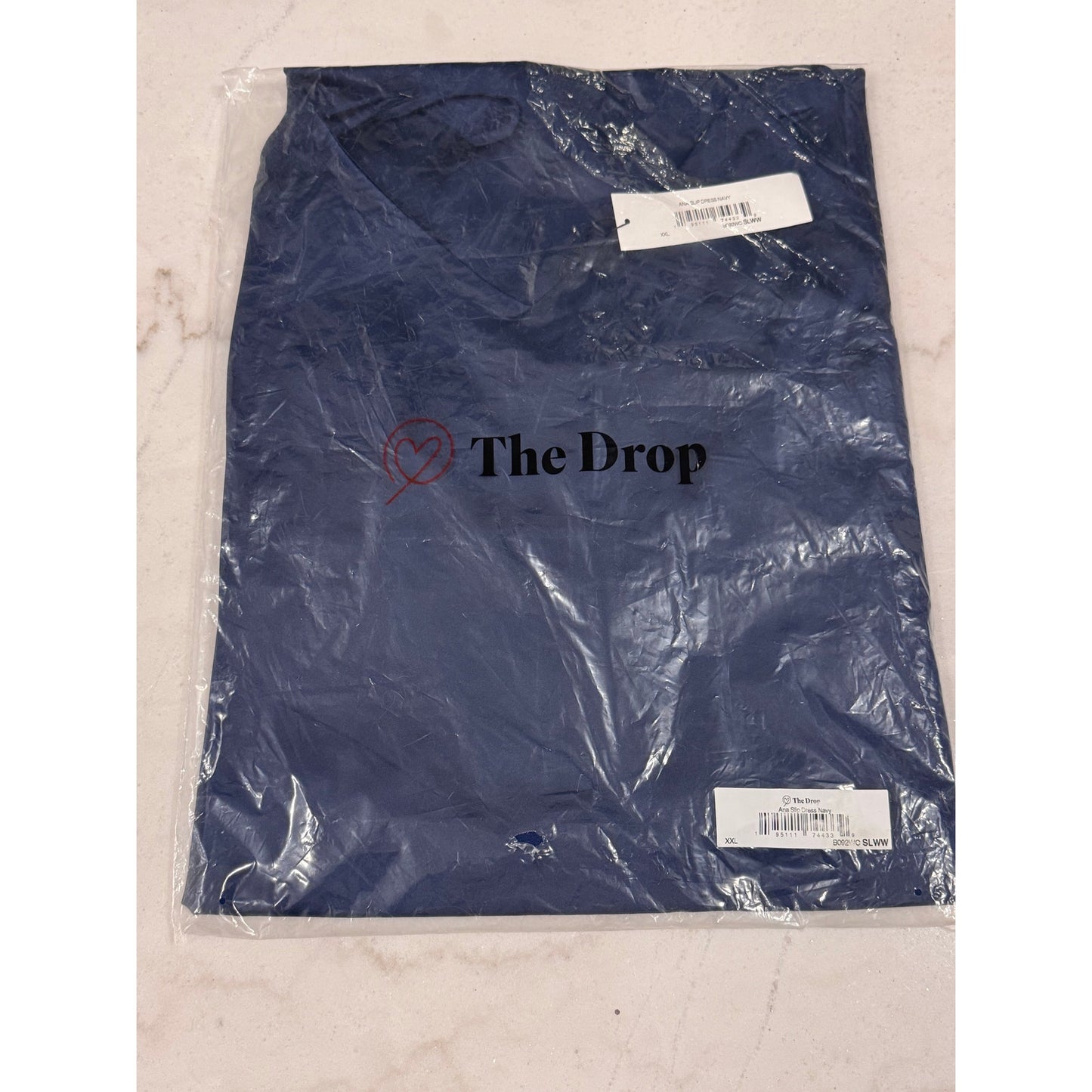 The Drop Ana Silky V-Neck Midi Slip Dress Navy XXL NEW