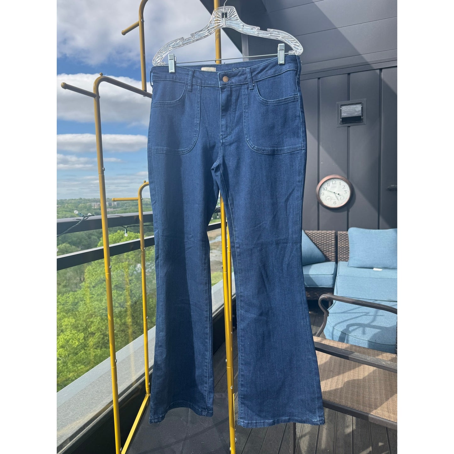Pilcro The Icon Flare Jeans Anthropologie Dark Wash NEW Size 32