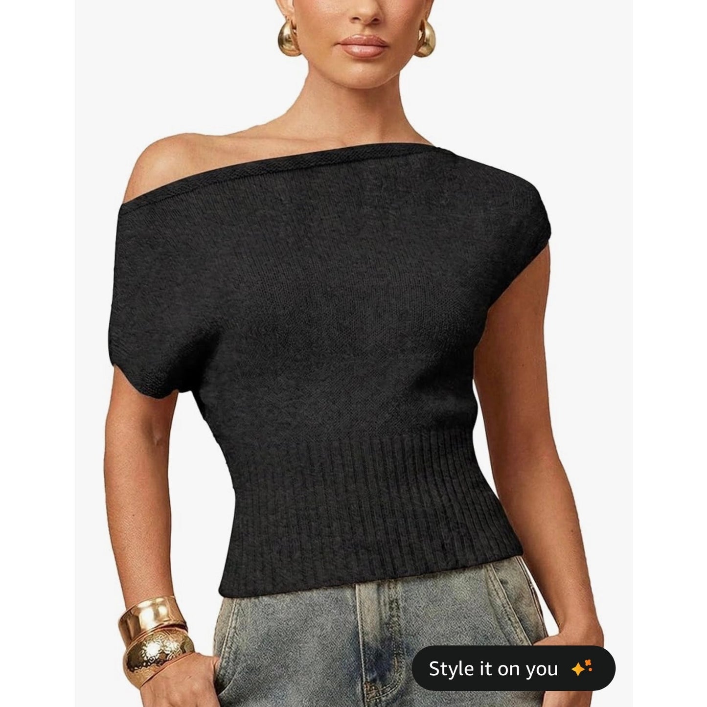 Hixiaohe Knit Top Medium Black Ribbed Boat Neck Sweater NEW