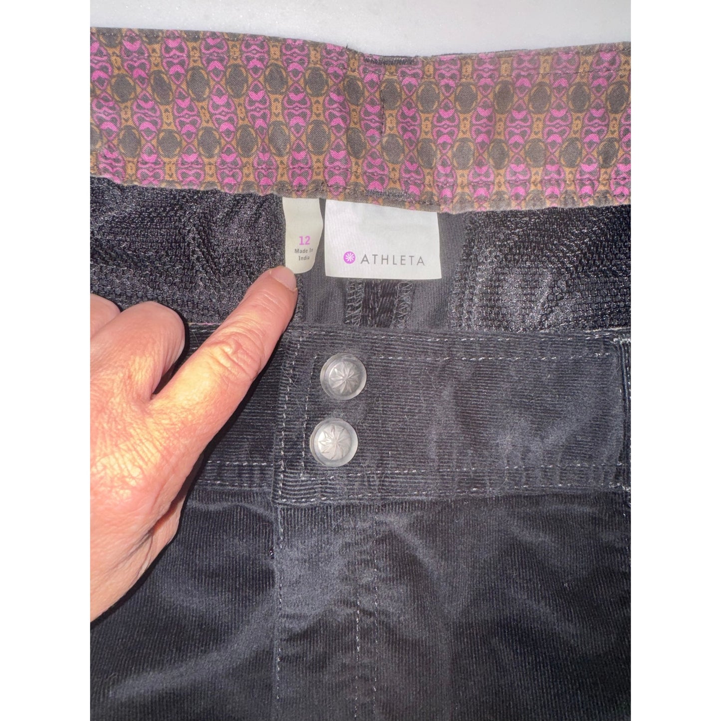 Athleta Whenever Cord Skirt Black Corduroy A-Line Size 12 Stretch Casual Pockets