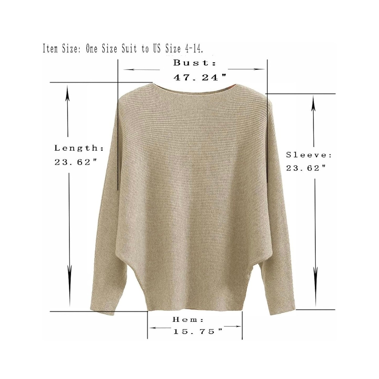 GABERLY Tan Boat Neck Batwing Dolman Ribbed Knit Oversized Sweater One Size NEW