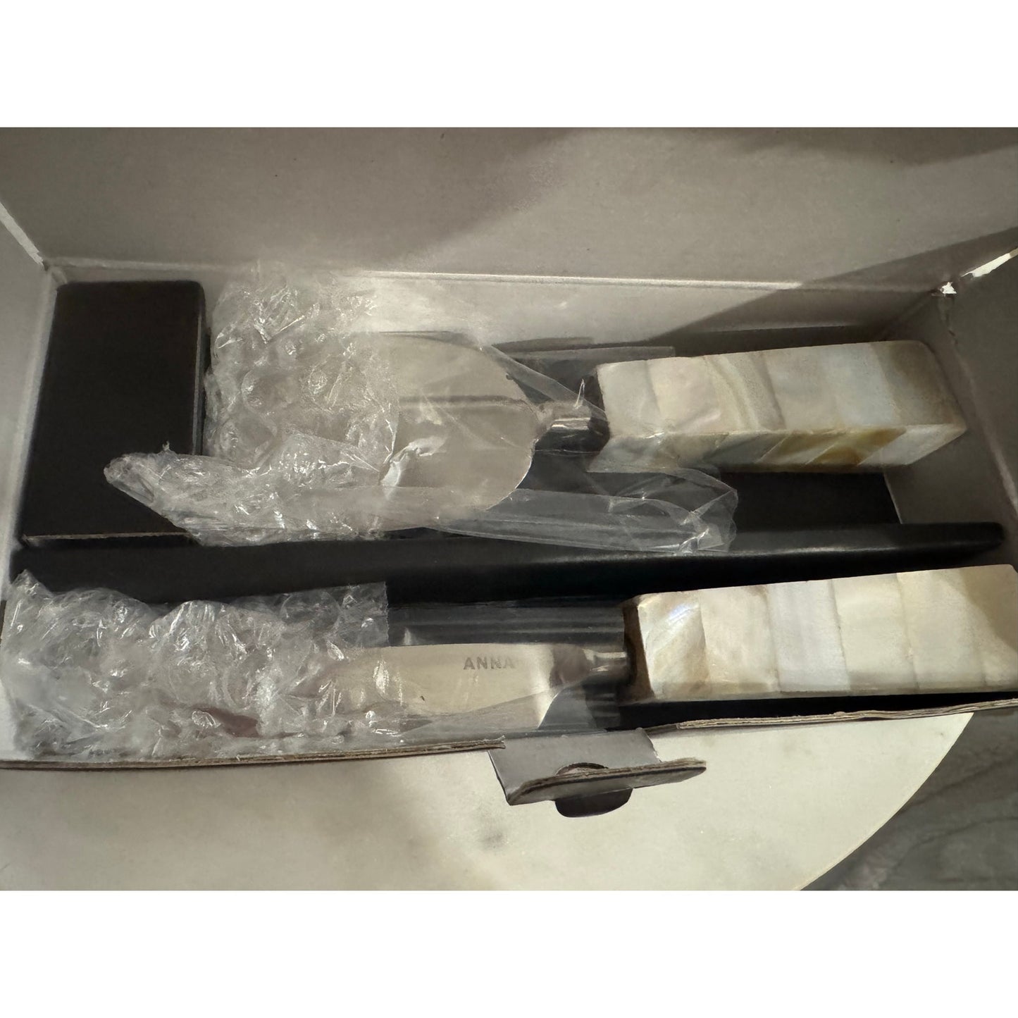Anna New York Mother of Pearl Cheese Knife Set of 2 Stainless Steel Entertaining Gift