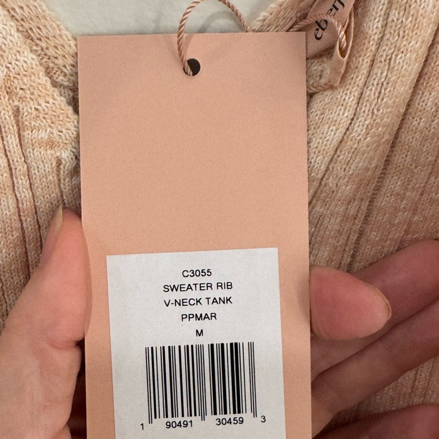 Eberjey Infinite V-Neck Ribbed Sweater Tank | Peach | Size M NWT