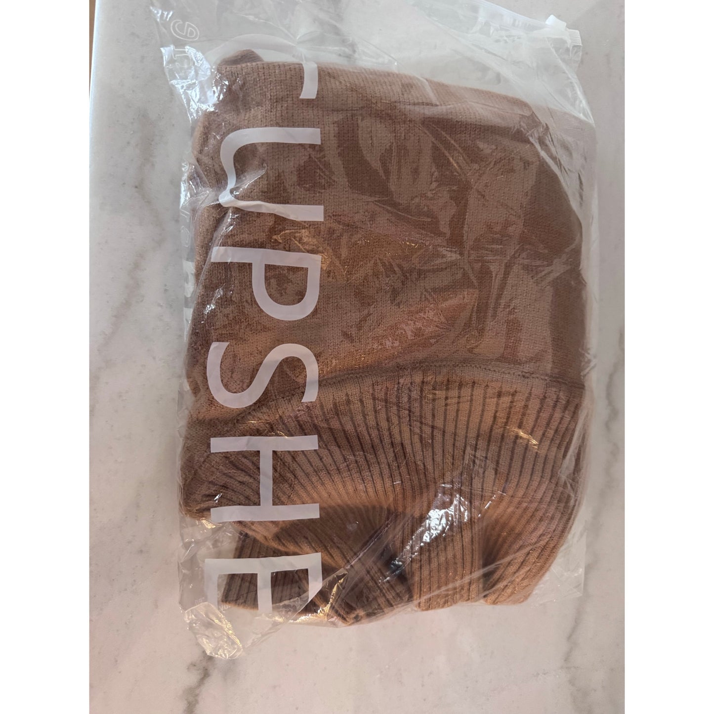 Cupshe Camel Off Shoulder Sweater Ribbed Knit Crop Top Size Medium NWT