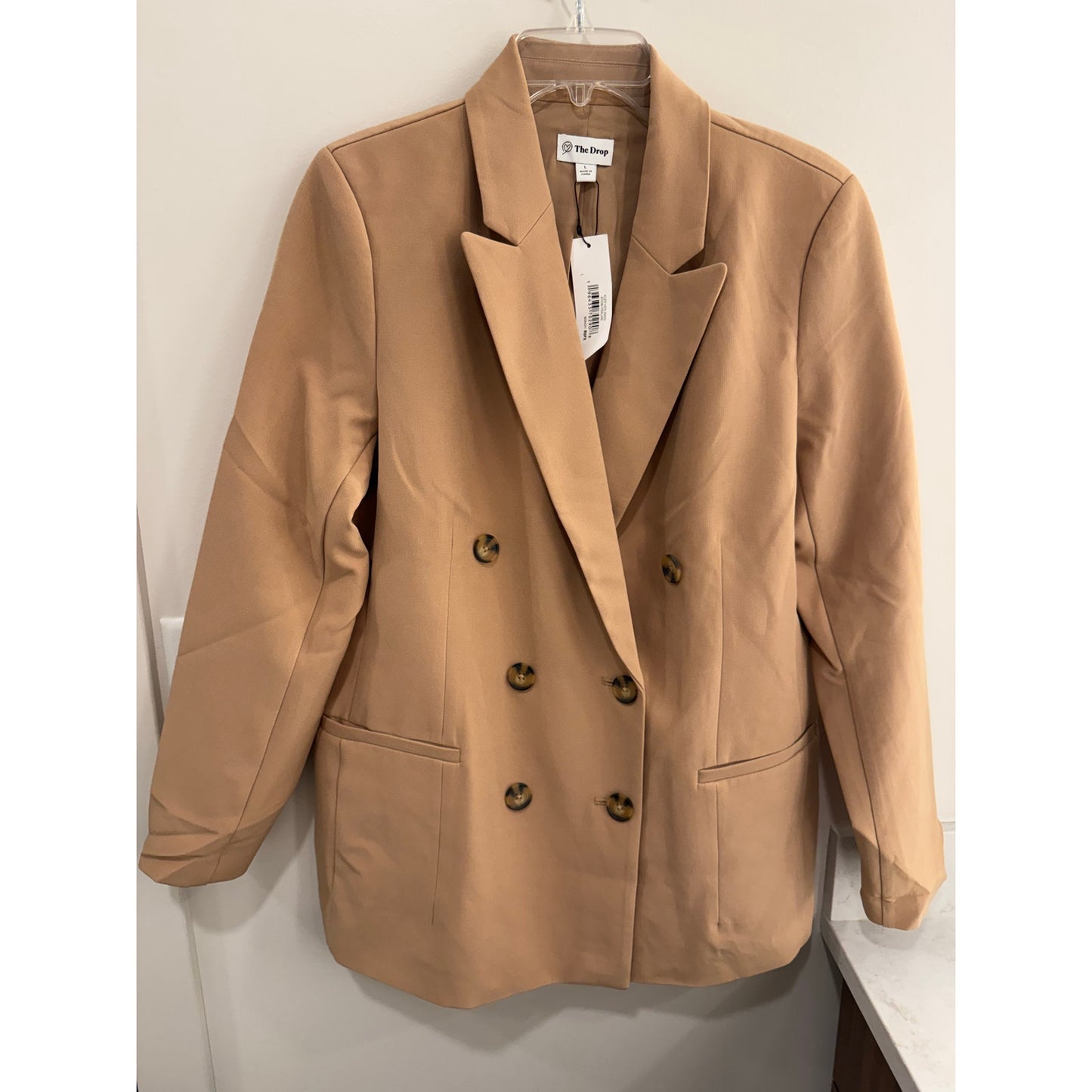 The Drop Women’s Kurt Double-Breasted Blazer | Tan | Size Large NWT