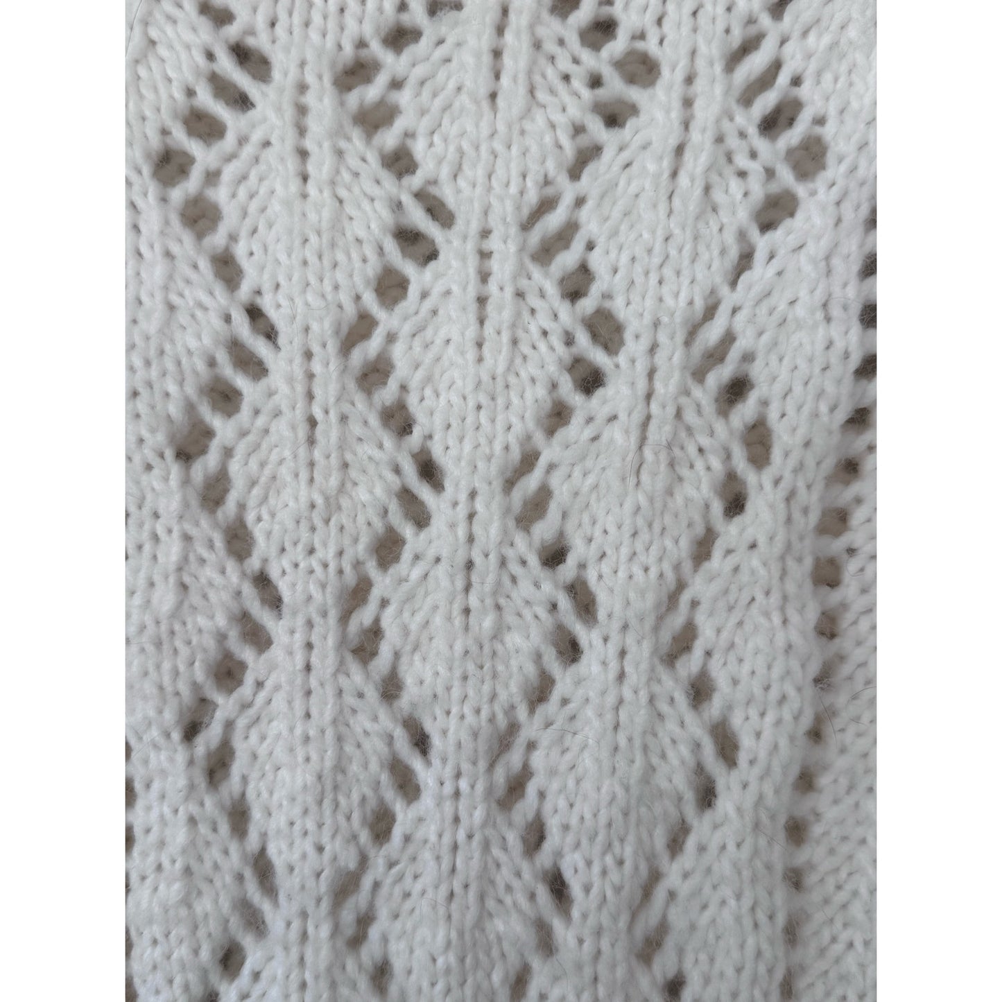 LOFT Pointelle Knit Sweater XL Cream Scalloped Hem Soft Lightweight Pullover