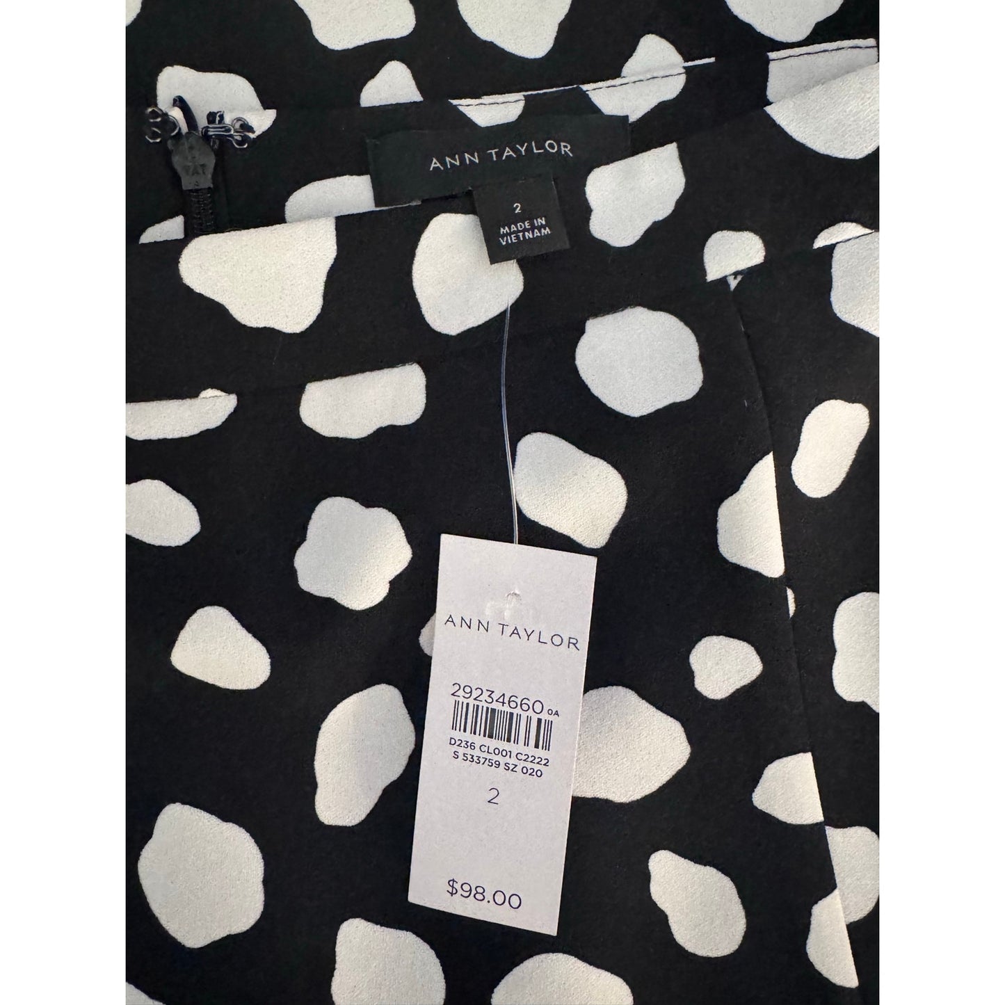 Ann Taylor Black White Polka Dot Midi Skirt Size 2 NEW