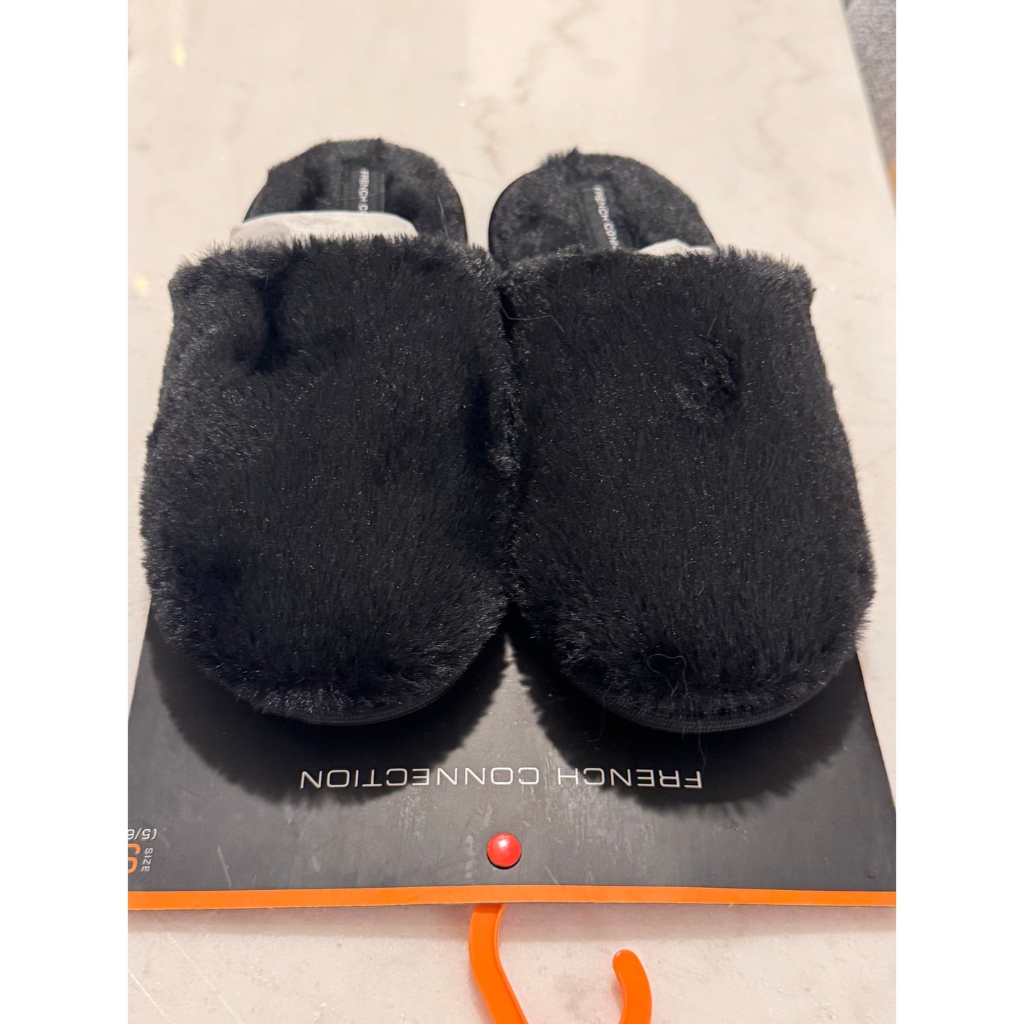 French Connection Women’s Mila Plush Slippers – Black | Size S (5-6) | NEW