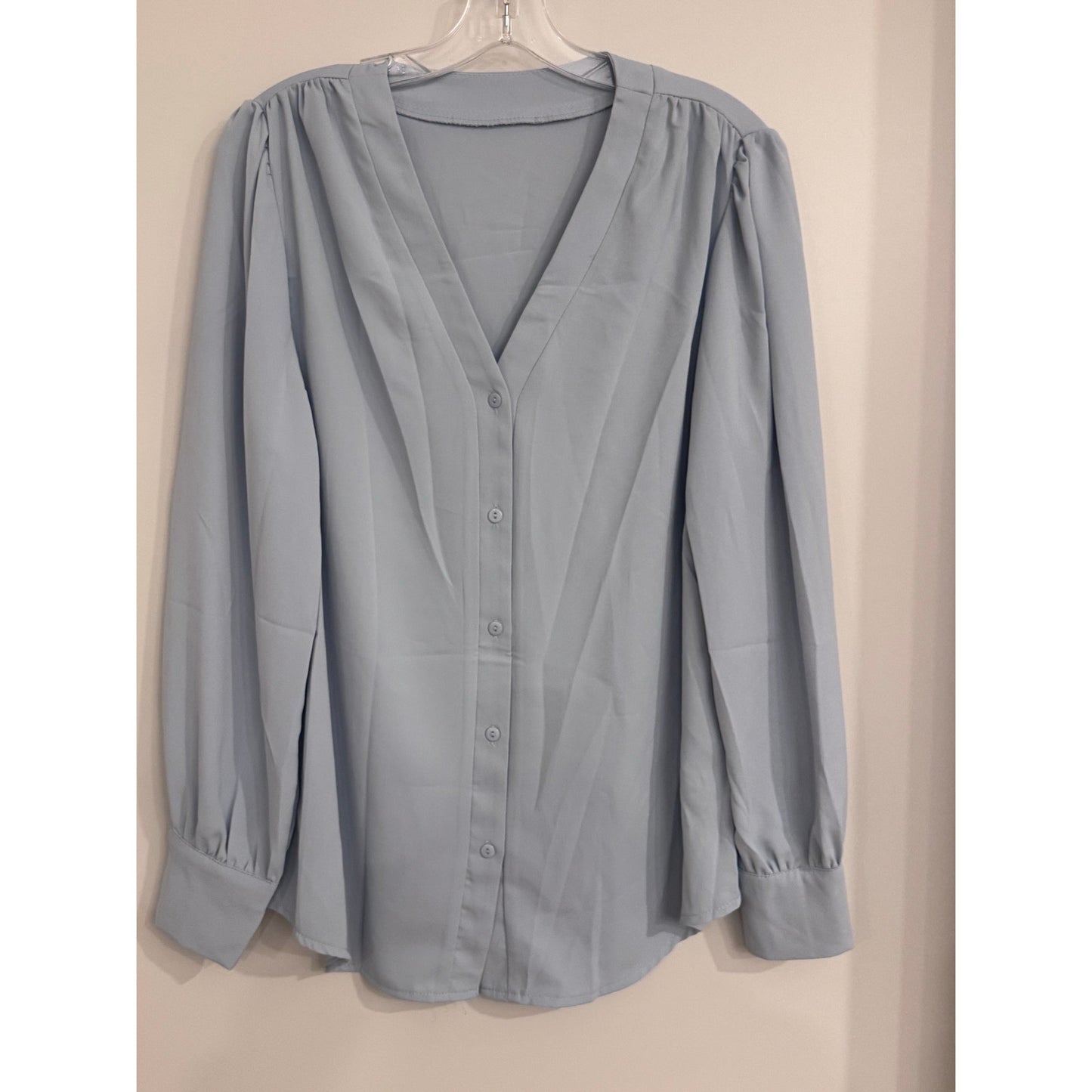 Imily Bela Boutique Blue Bishop Sleeve V-Neck Blouse Large