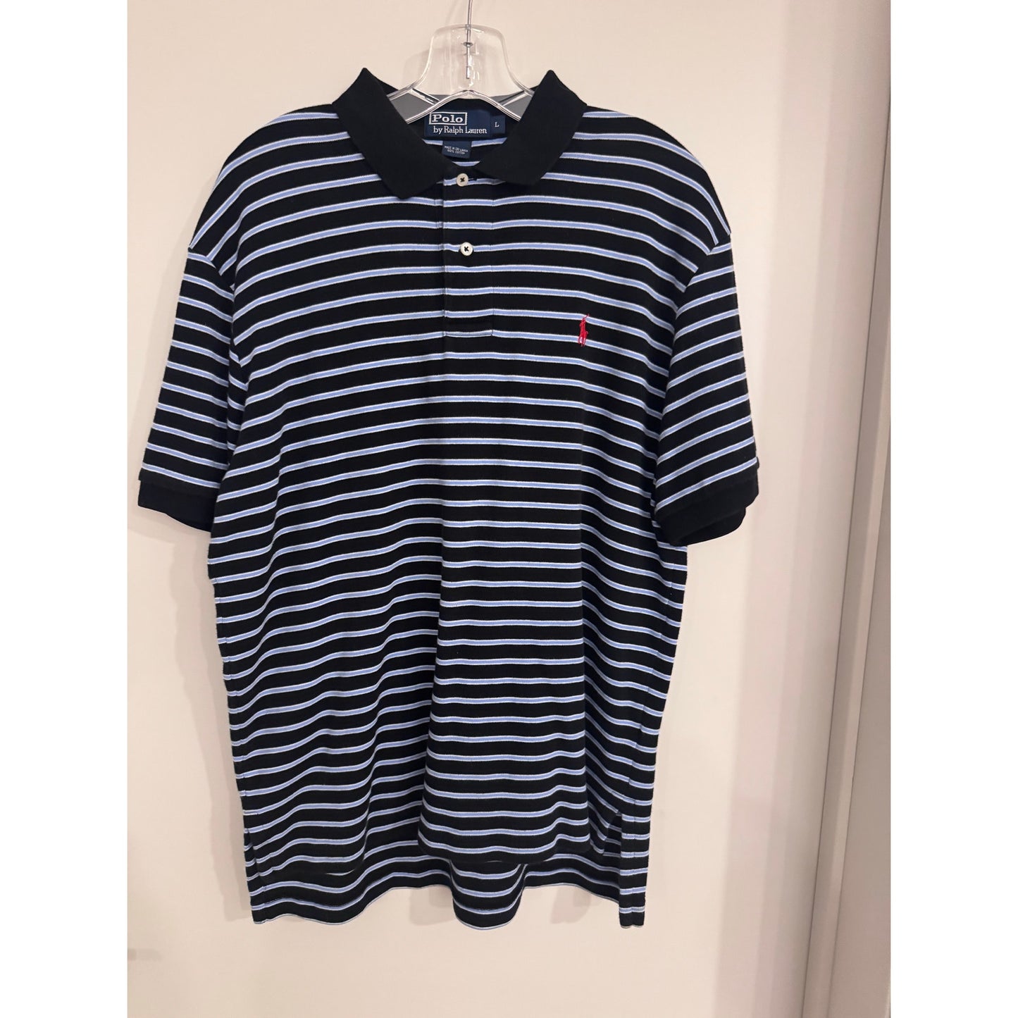 Polo Ralph Lauren Men’s Large Striped Polo Shirt Black Blue Classic Fit Cotton