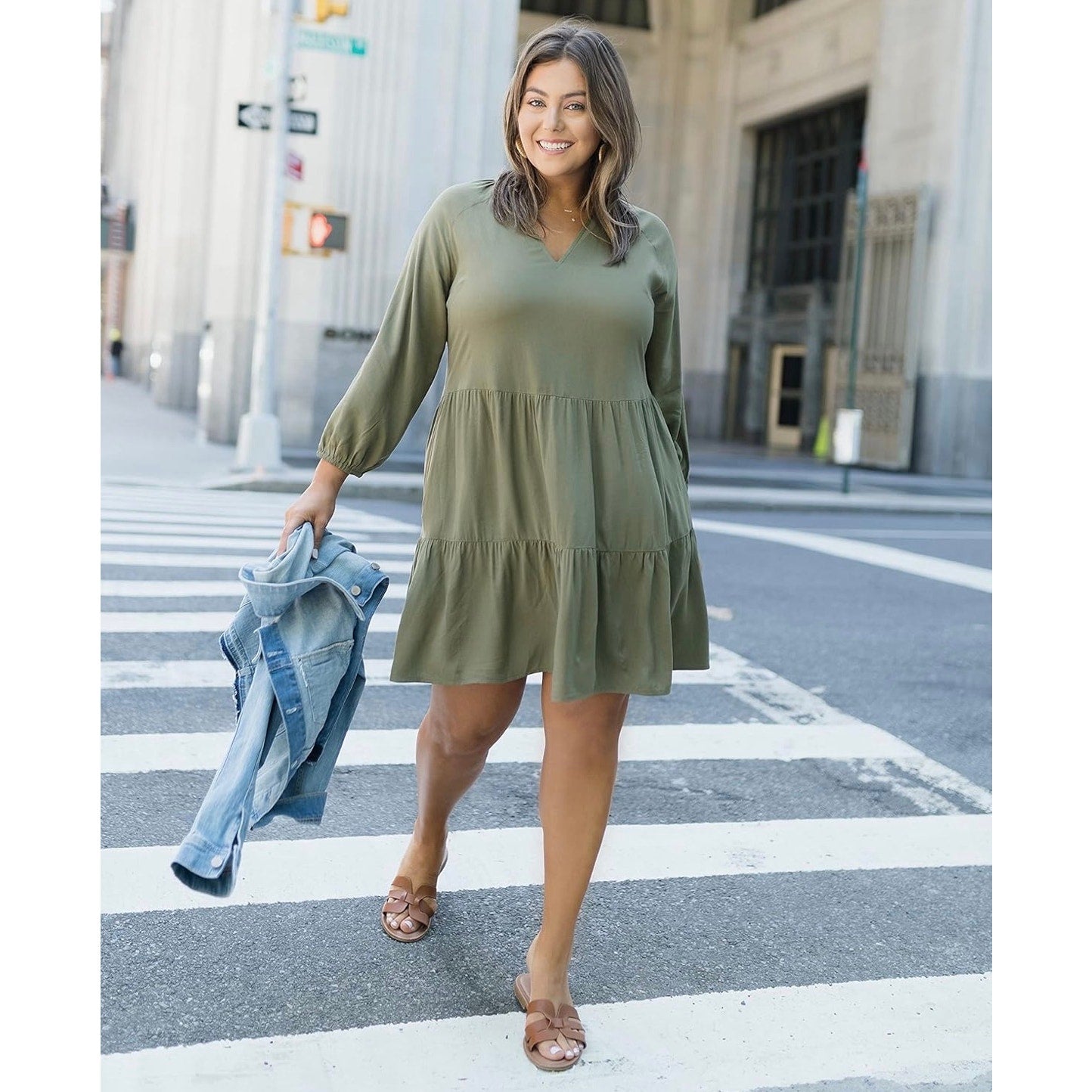 The Drop @CaralynMirand Ruffle-Neck Tiered Dress | NEW | Size Large