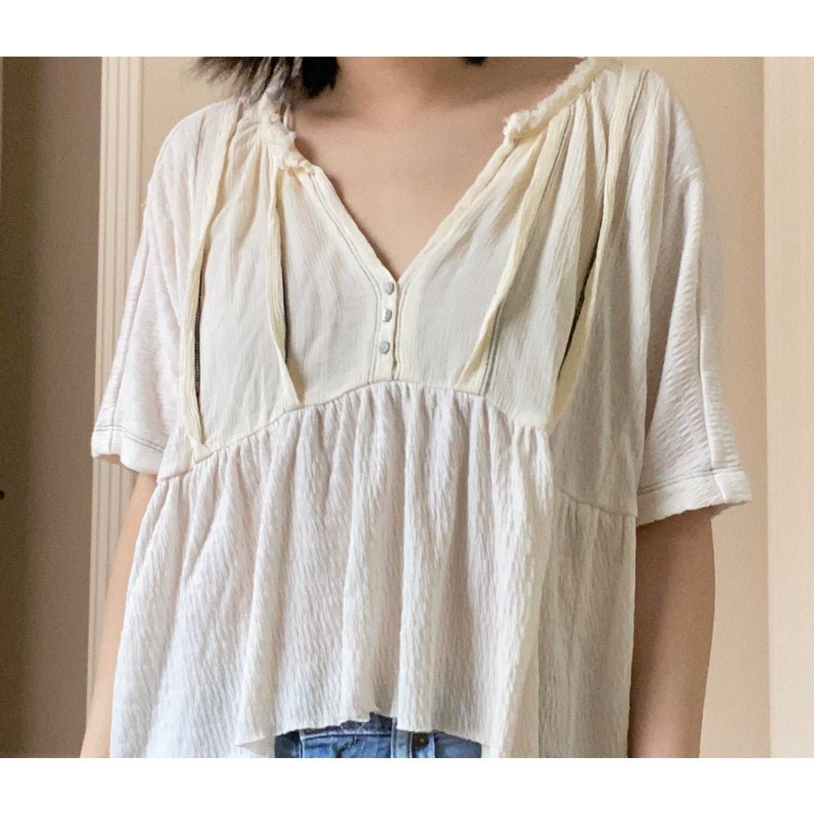 Urban Outfitters Cream Textured Boho Blouse • Size L